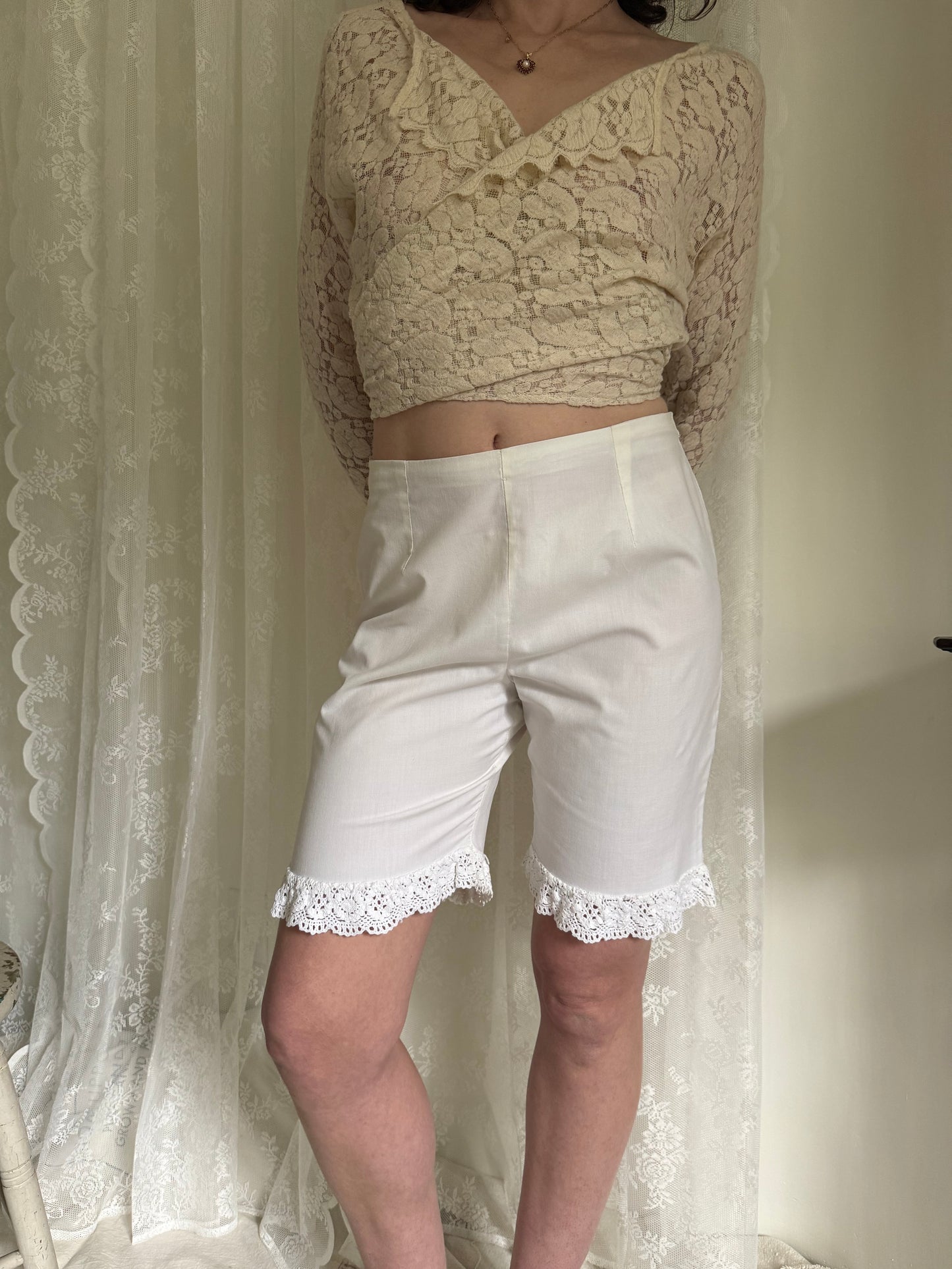 1960s Lace Trimmed Cotton Shorts