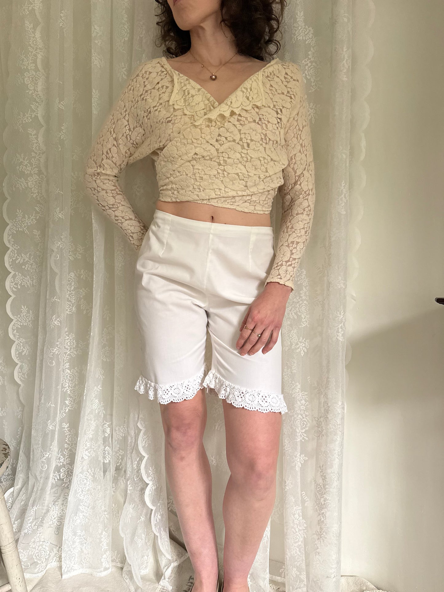 1960s Lace Trimmed Cotton Shorts