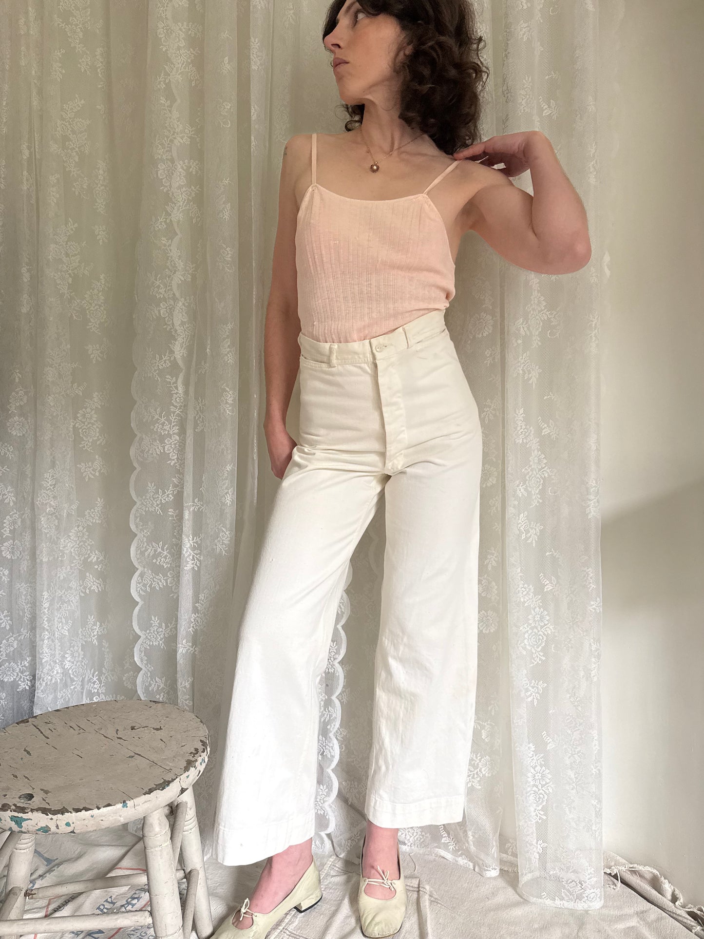 1940s US Navy White Cotton Sailor Pants