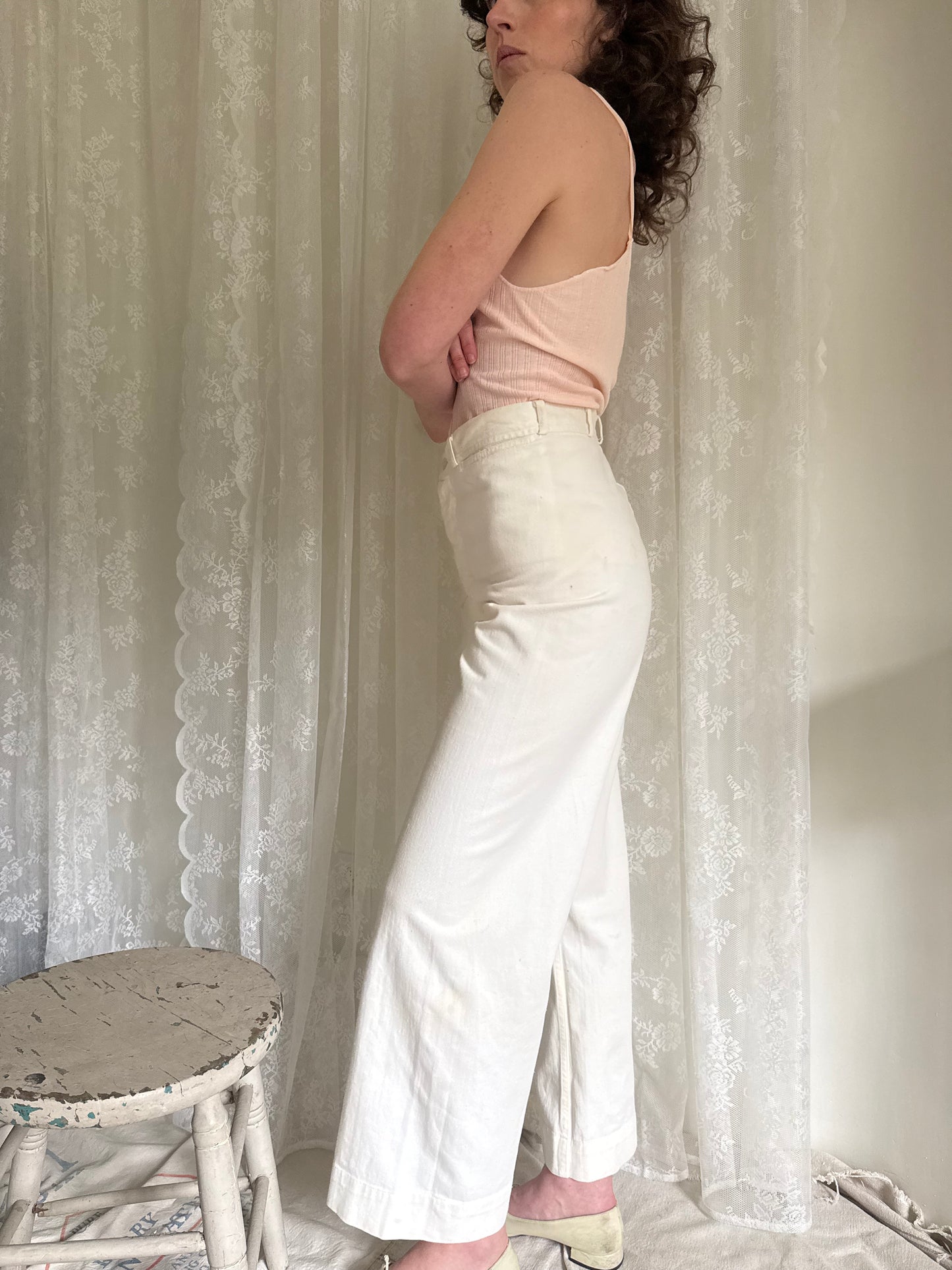 1940s US Navy White Cotton Sailor Pants