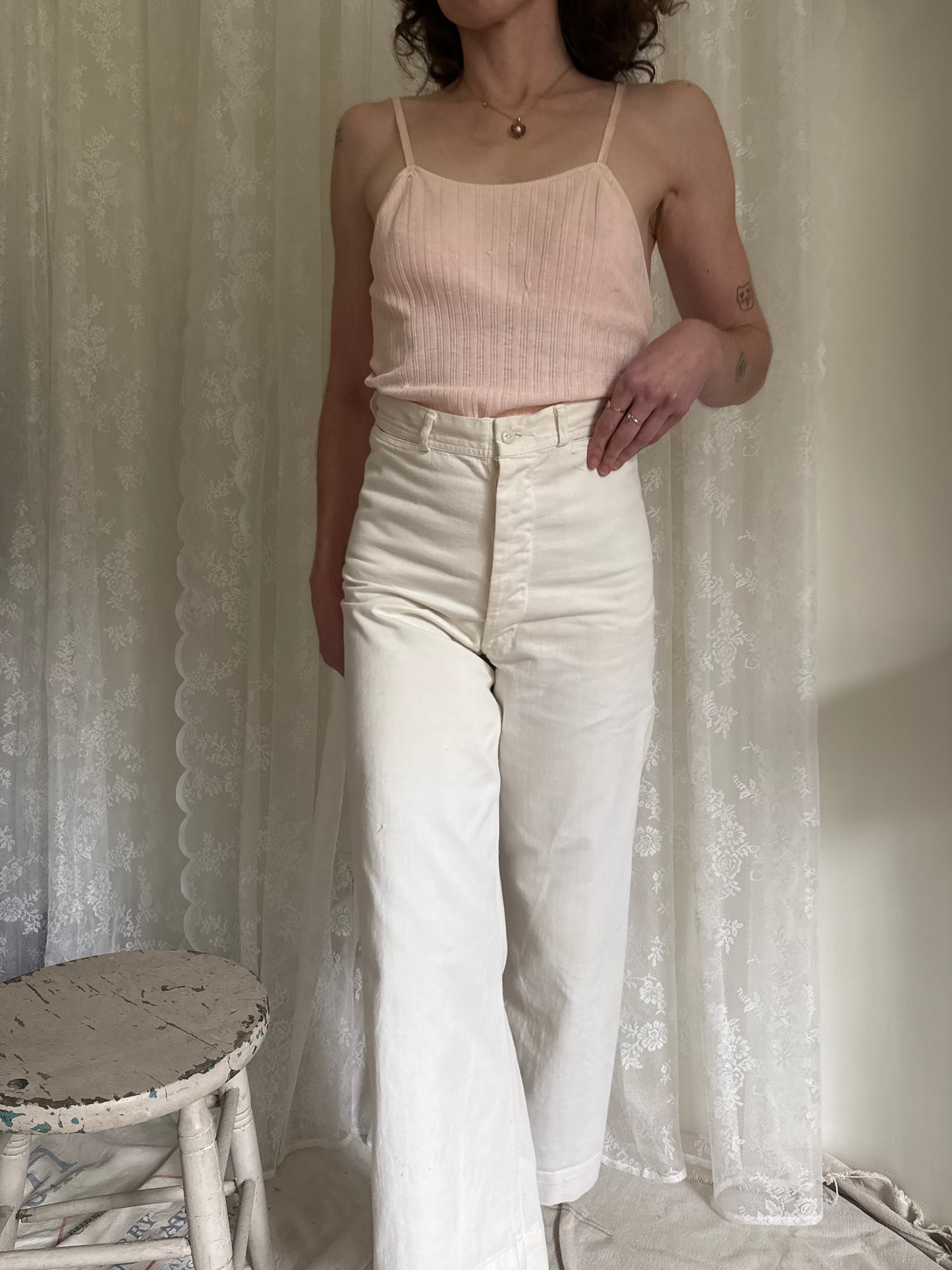 1940s US Navy White Cotton Sailor Pants