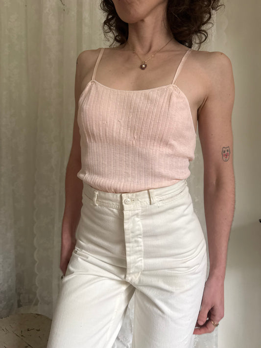 1930s Pink Cotton Rib Knit Tank