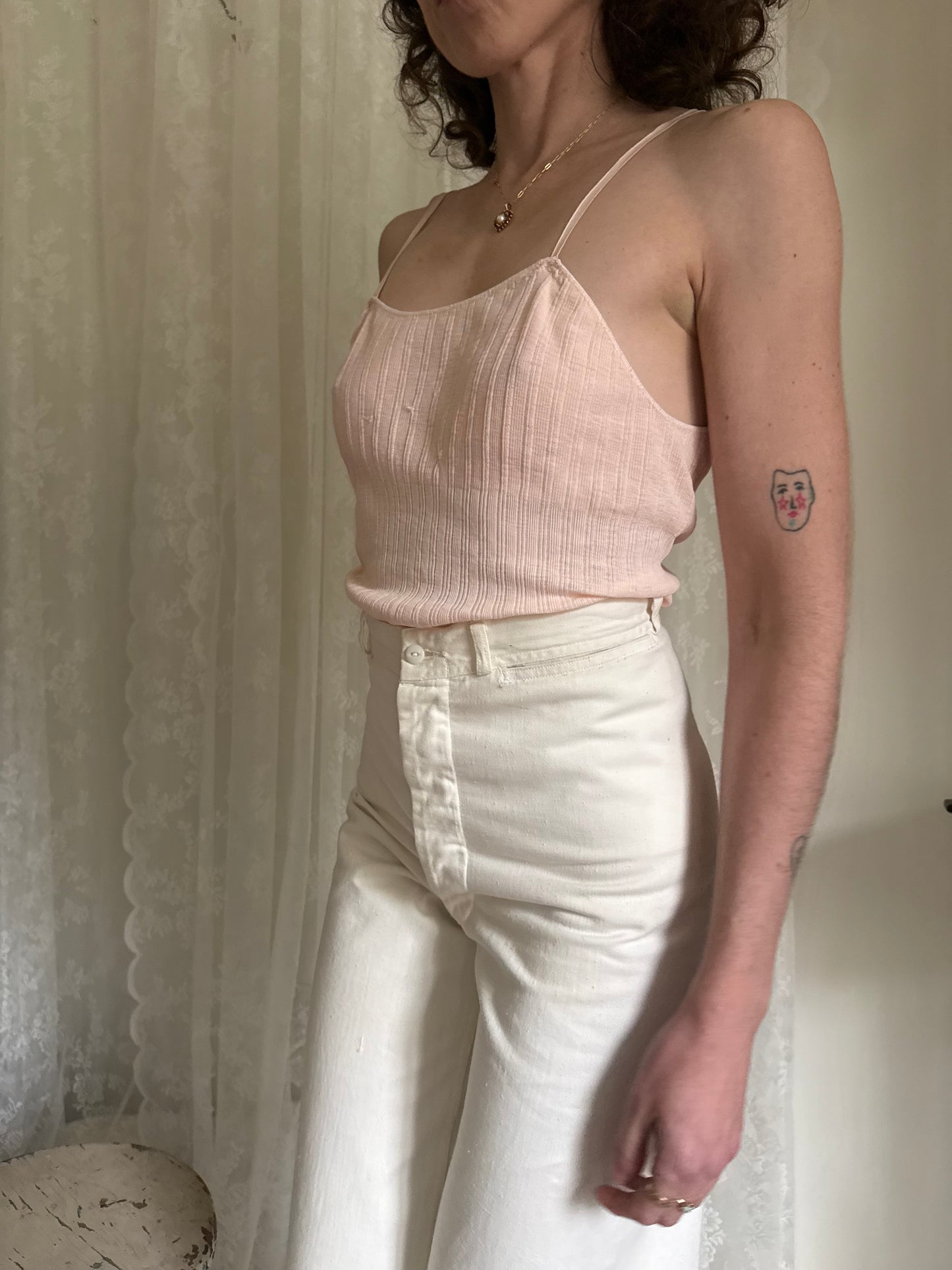 1930s Pink Cotton Rib Knit Tank