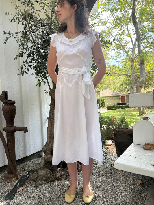 50s White Ruffled Day Dress