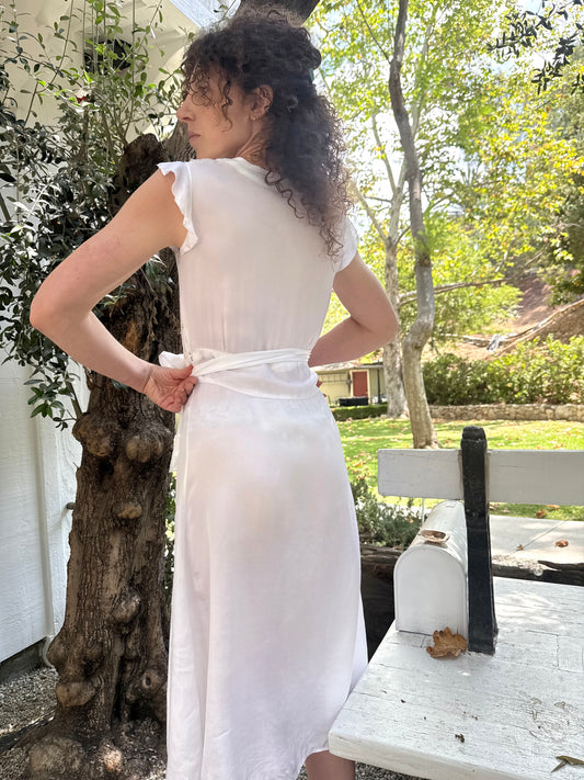 50s White Ruffled Day Dress