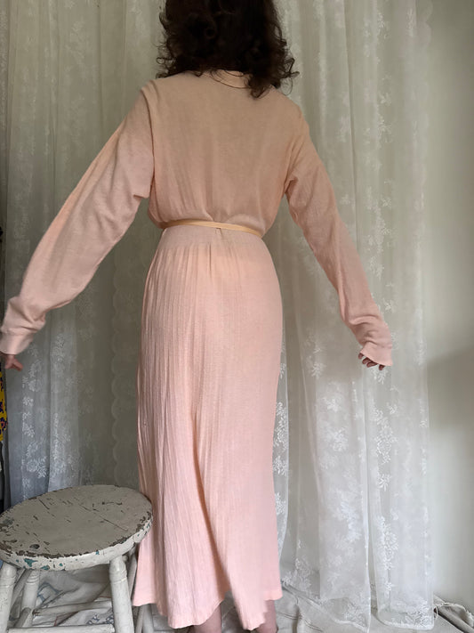 1930s Pink Cotton Rib Knit Collared Dress