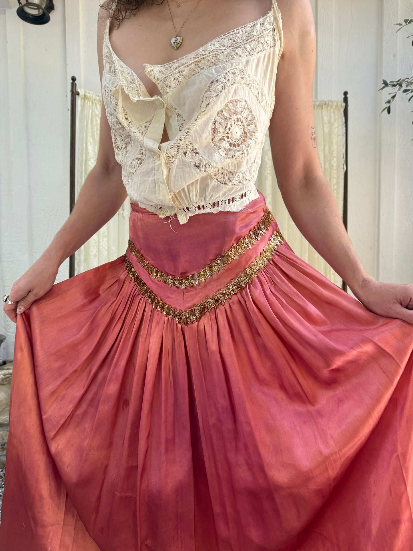 1960s Rose Satin I Dream of Jeannie Skirt and Shoes