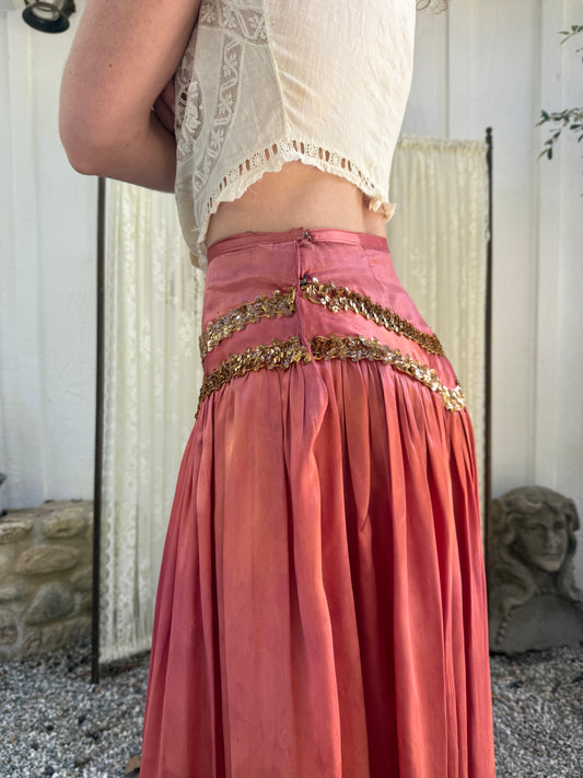 1960s Rose Satin I Dream of Jeannie Skirt and Shoes