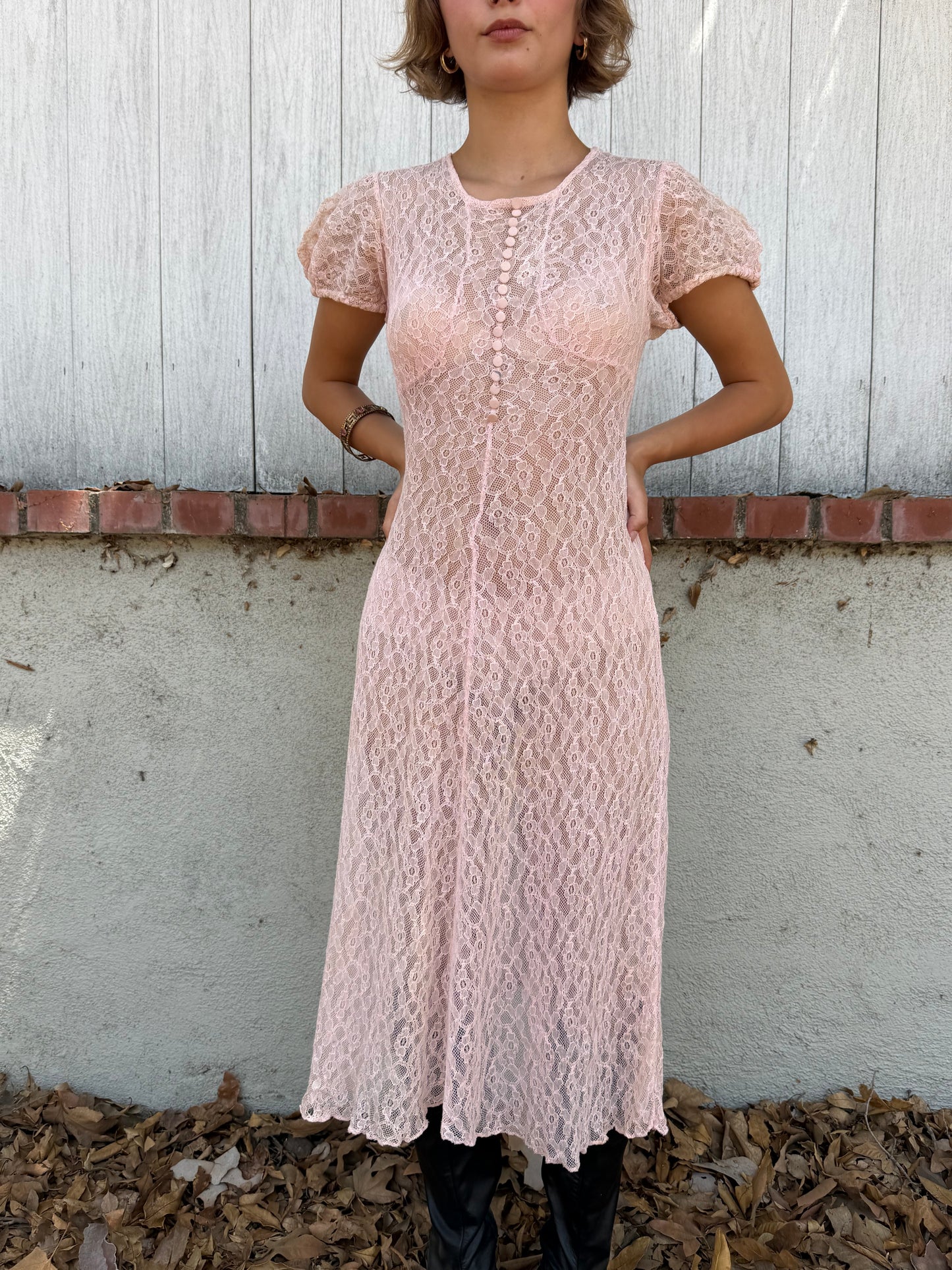 1930s Pink Full Lace Tea Dress