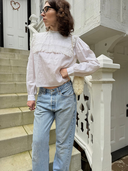 1980s Handmade Cottage Lace Sailor Collar Blouse