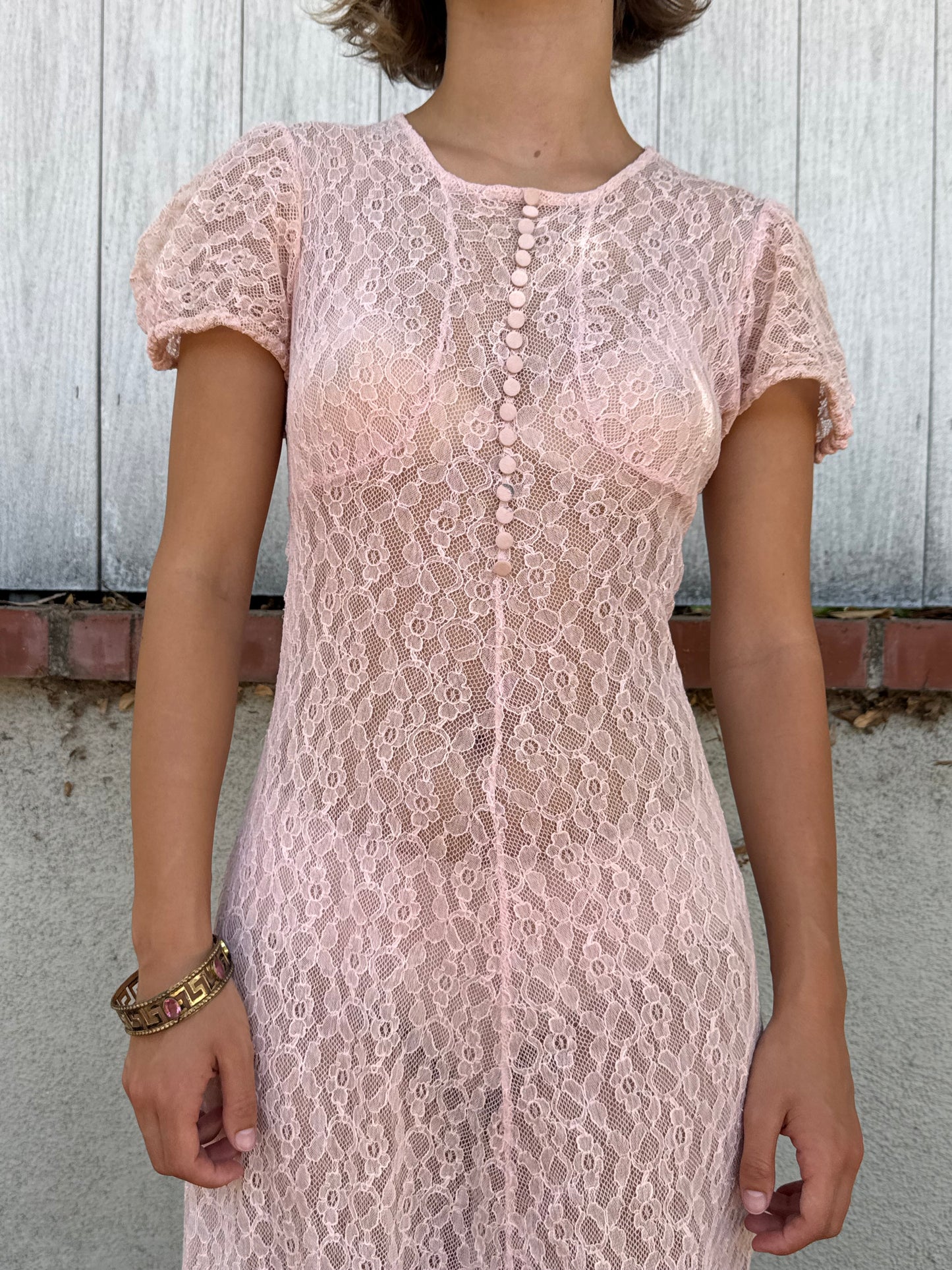 1930s Pink Full Lace Tea Dress