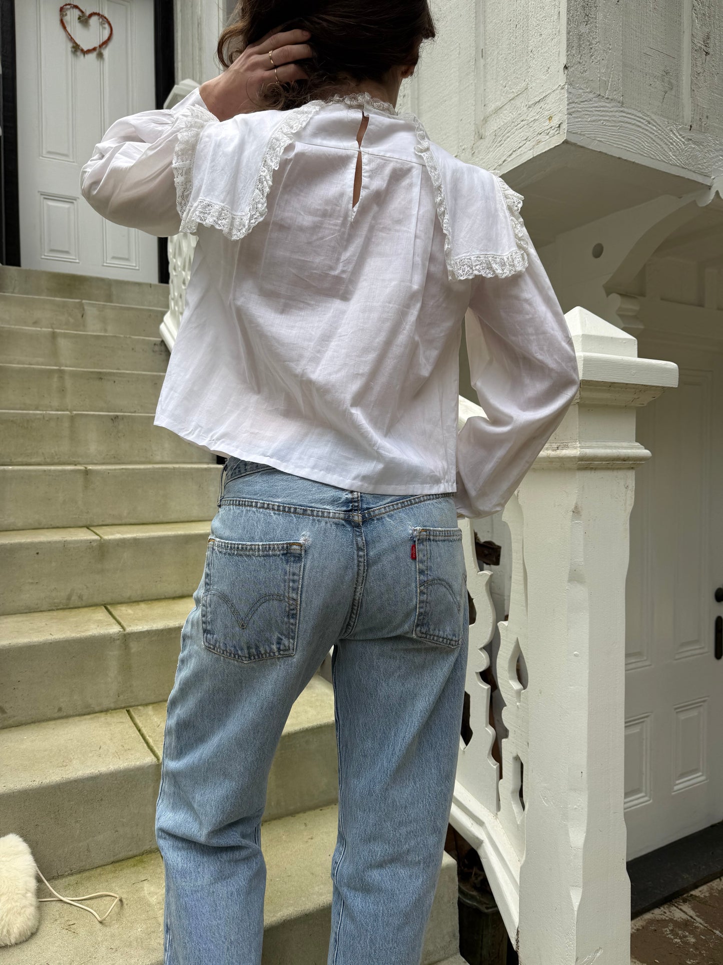 1980s Handmade Cottage Lace Sailor Collar Blouse