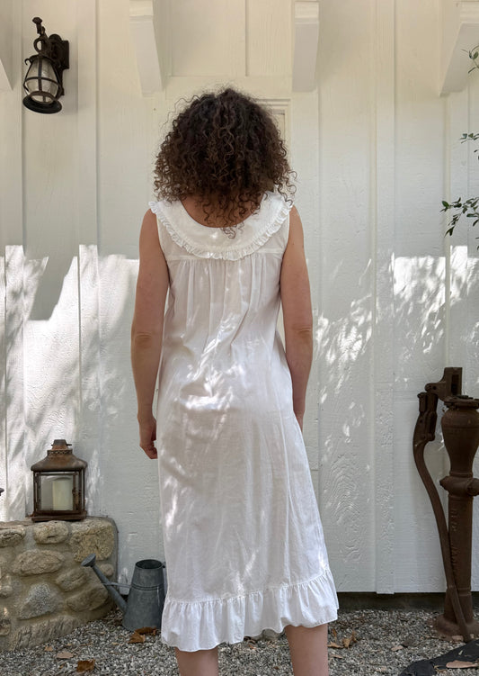90s White Cotton Ruffle Collar Day Dress