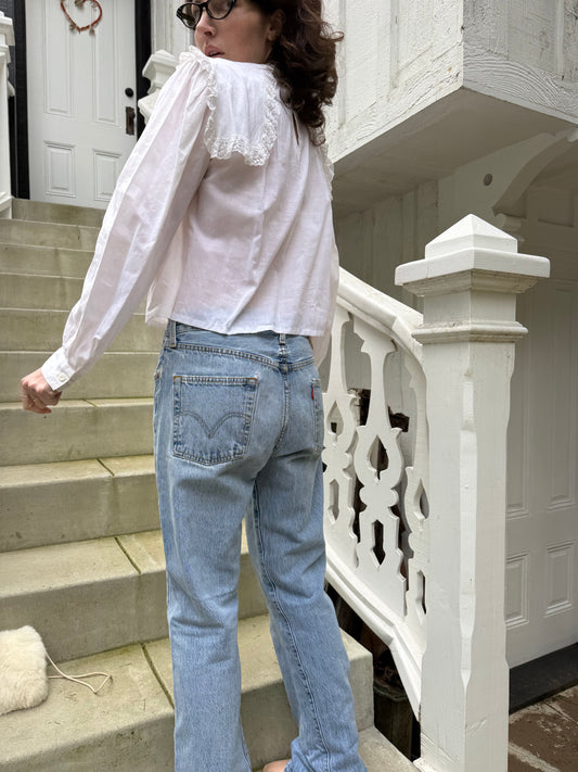 1980s Handmade Cottage Lace Sailor Collar Blouse