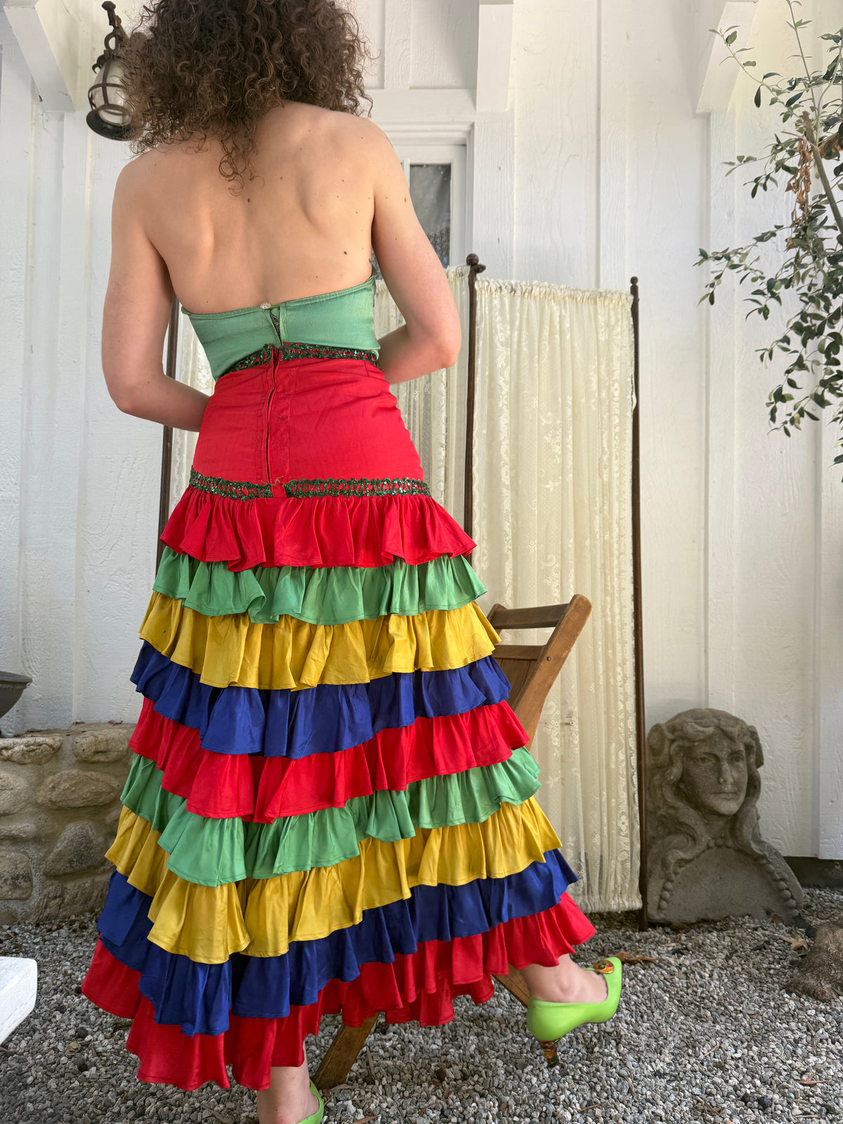 1960s Satin Flamenco Costume Skirt with Sequins