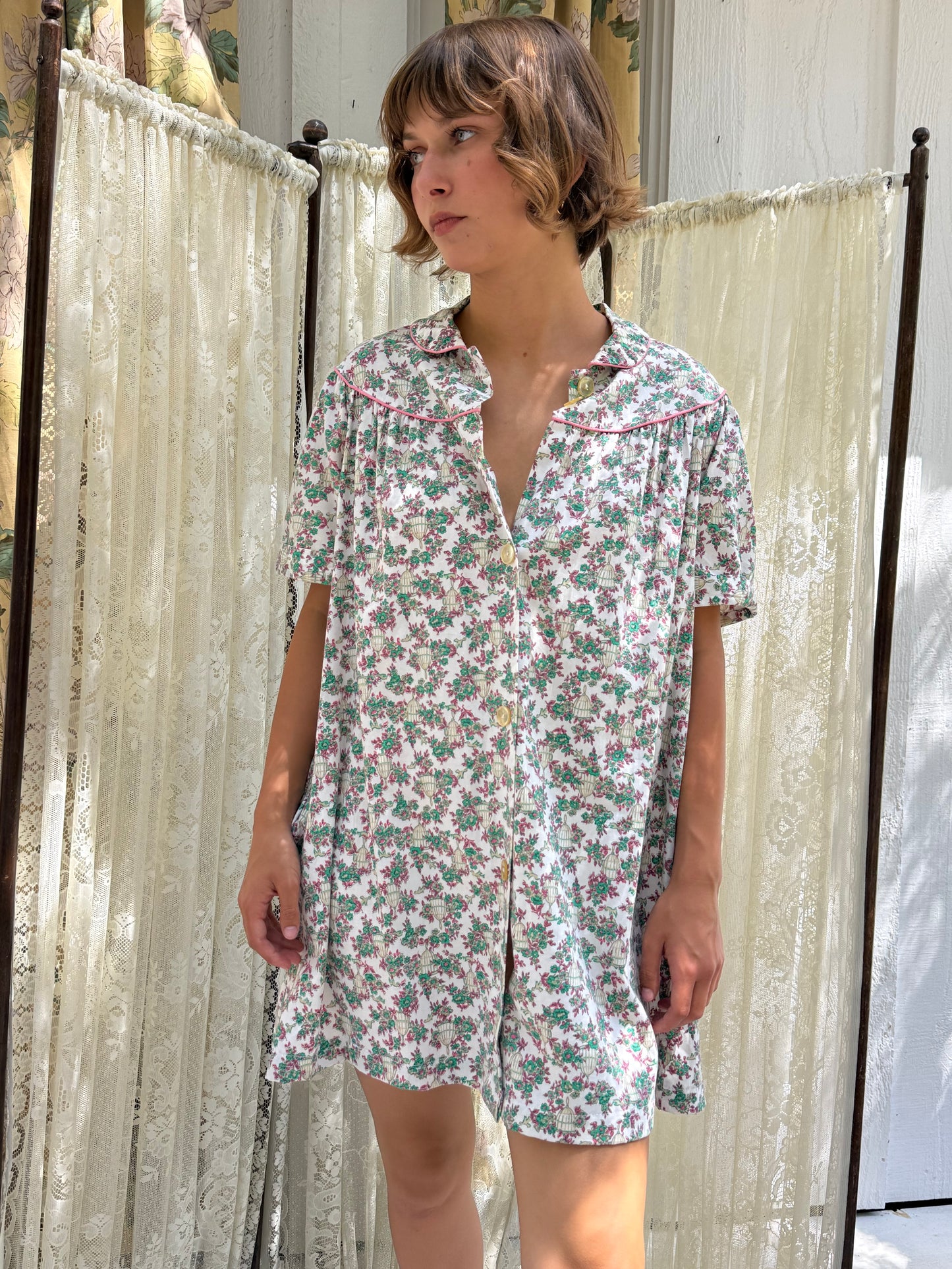 1960s Birdcage Print Cotton Mini Dress