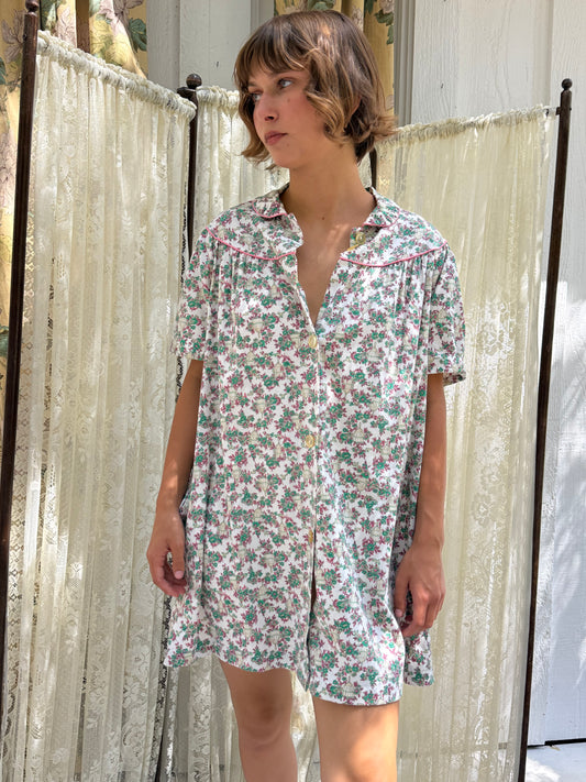 1960s Birdcage Print Cotton Mini Dress