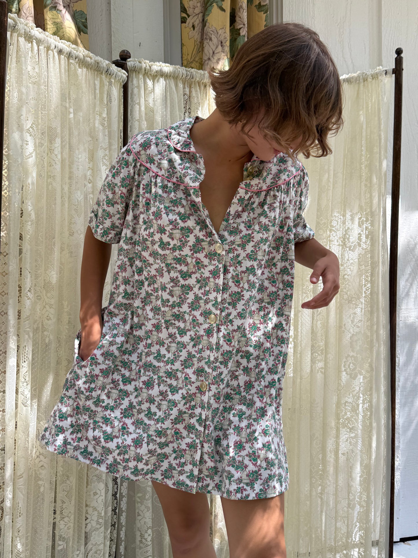 1960s Birdcage Print Cotton Mini Dress