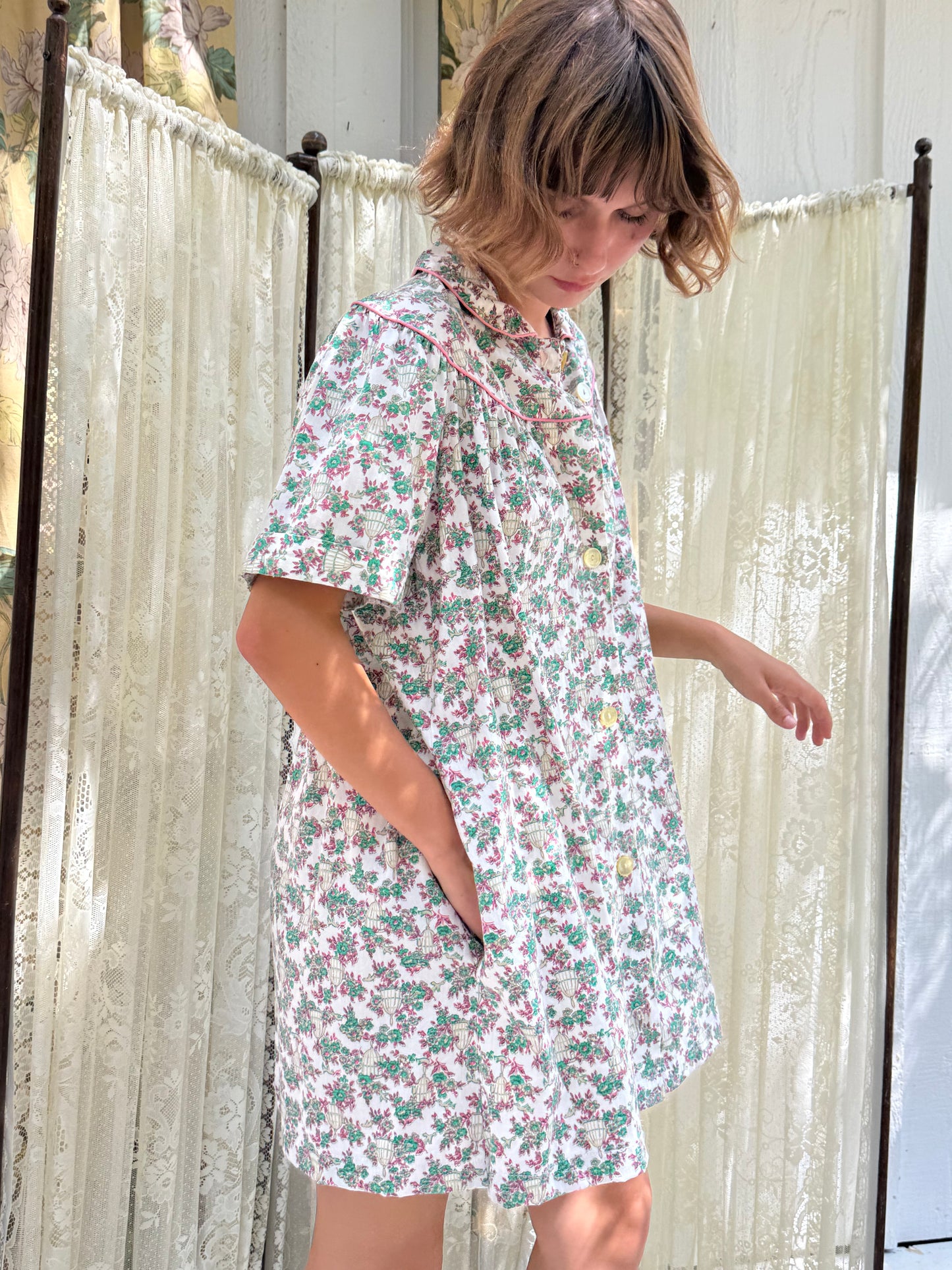 1960s Birdcage Print Cotton Mini Dress