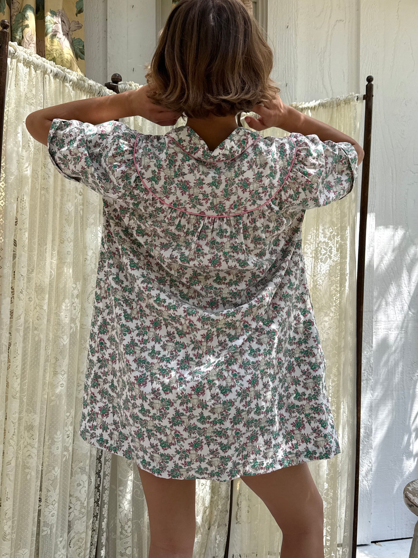 1960s Birdcage Print Cotton Mini Dress