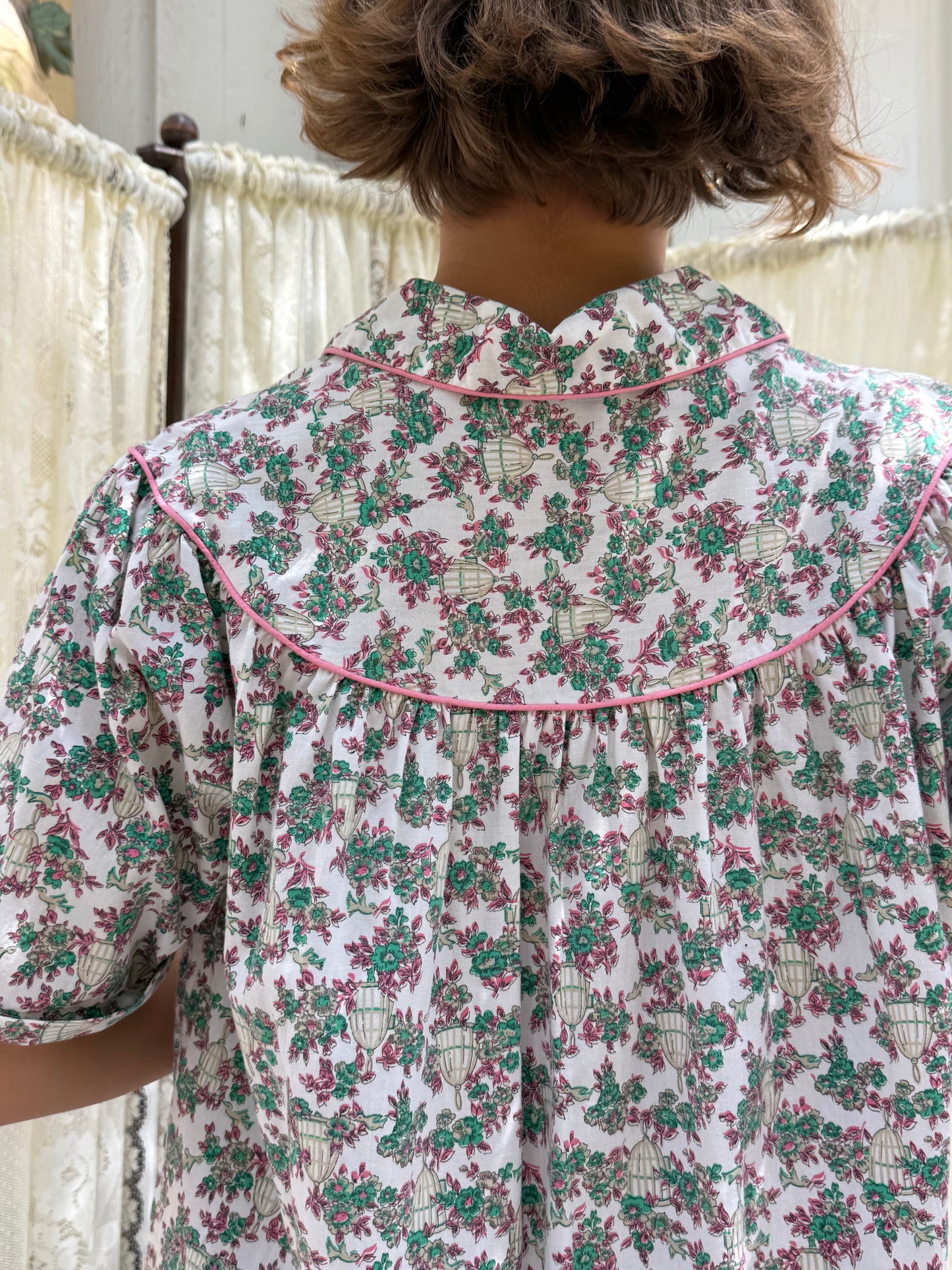1960s Birdcage Print Cotton Mini Dress