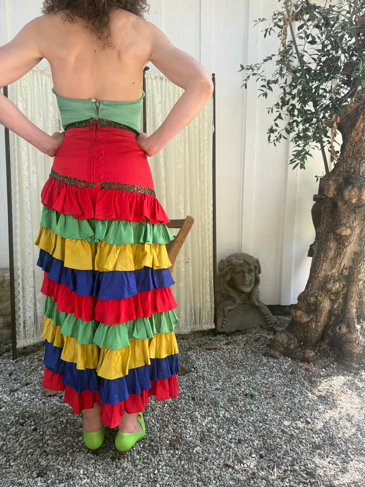 1960s Satin Flamenco Costume Skirt with Sequins