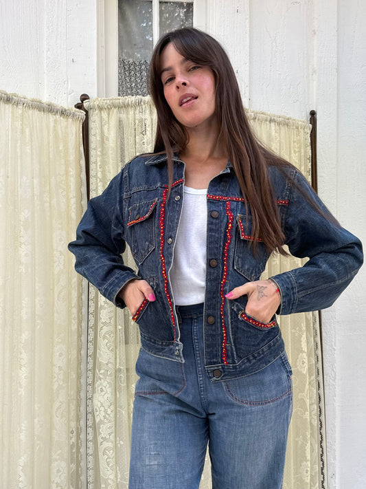 1970s Denim Jacket with Embroidered Flowers