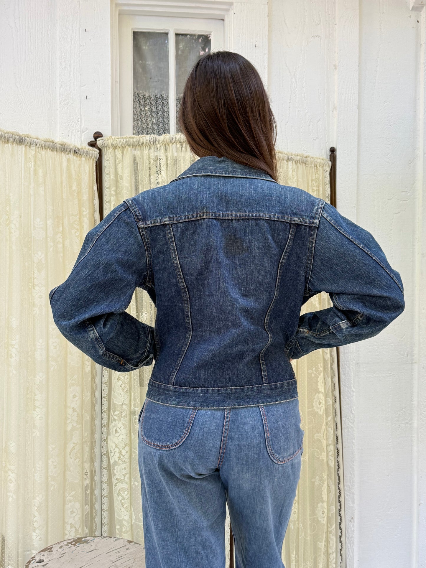1970s Denim Jacket with Embroidered Flowers