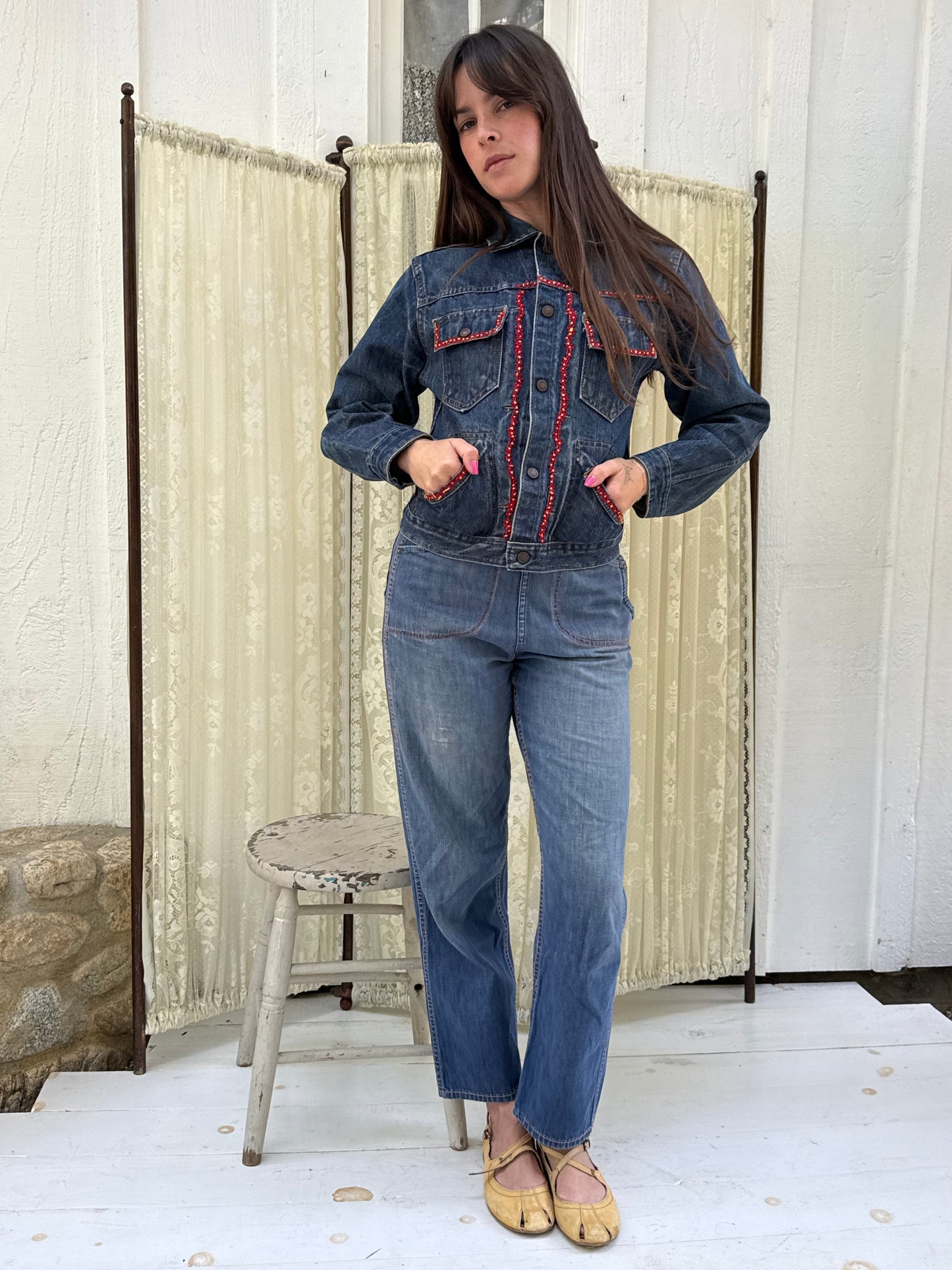 1970s Denim Jacket with Embroidered Flowers