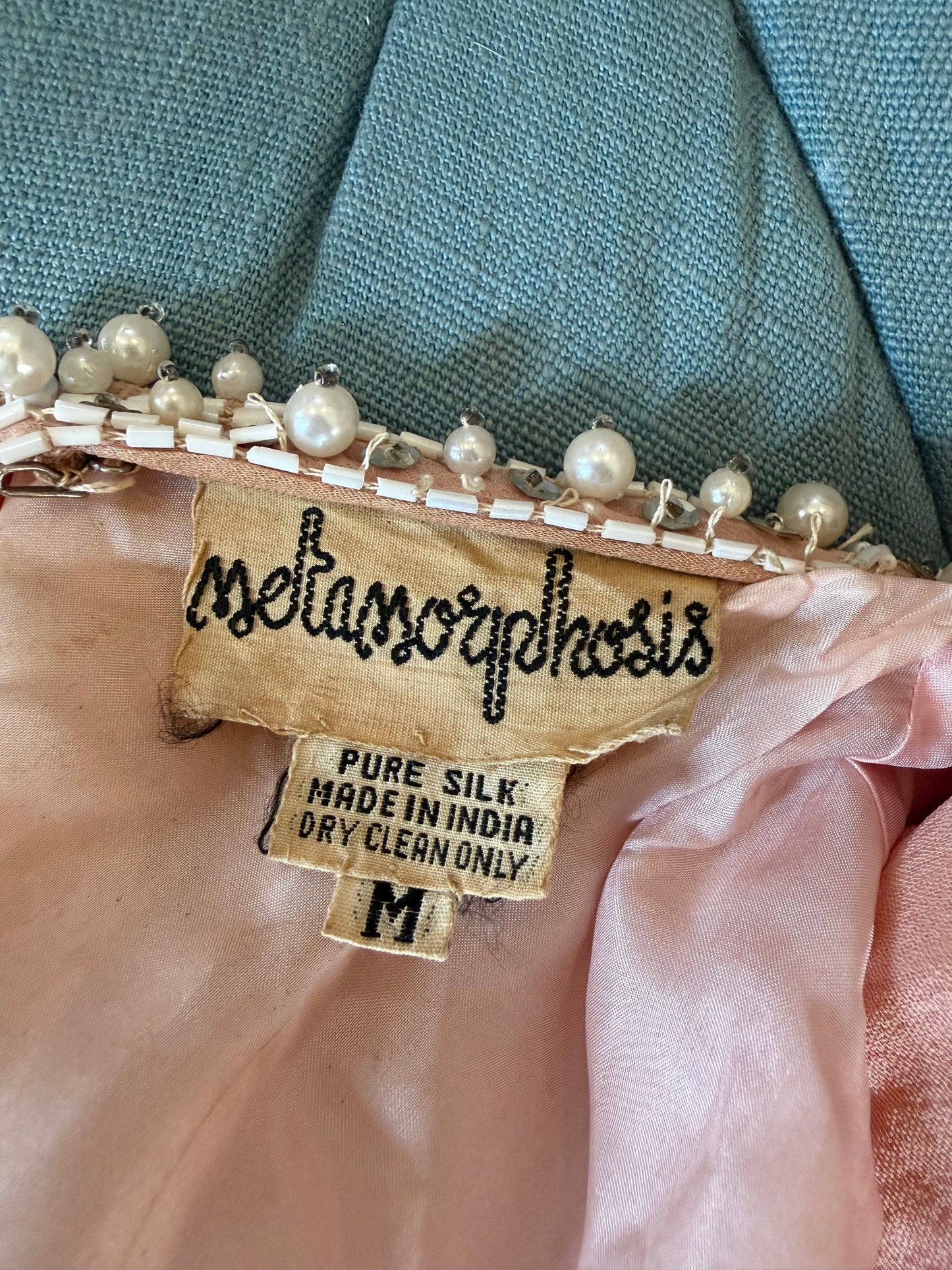 1980s Metamorphosis Pink Silk Beaded Tassels Dress