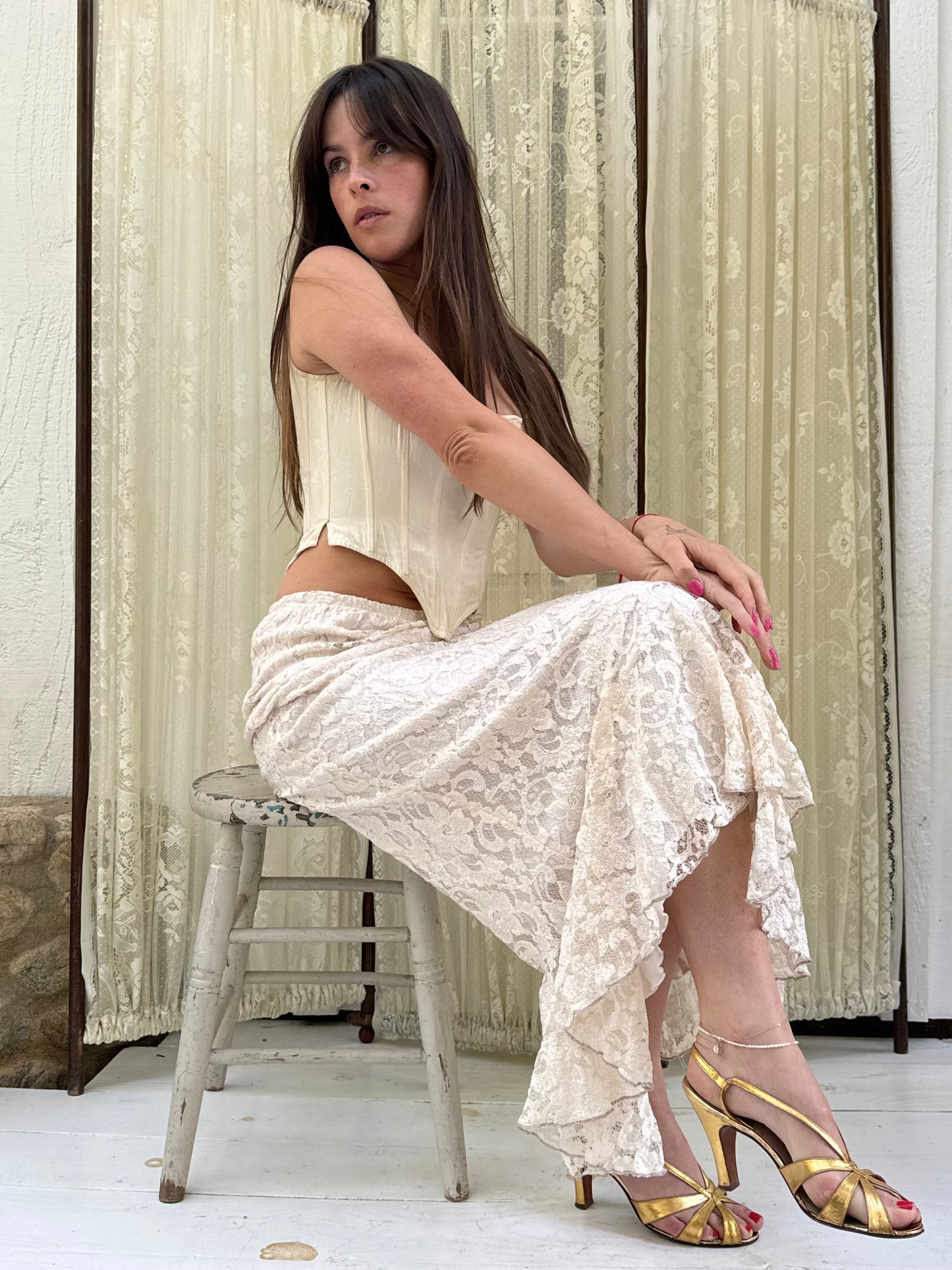 1990s Off White Lace Mermaid Skirt