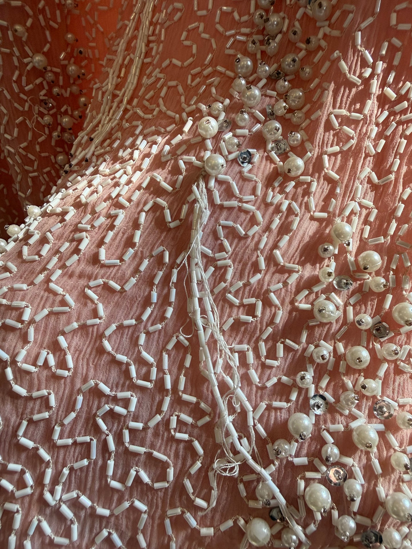 1980s Metamorphosis Pink Silk Beaded Tassels Dress