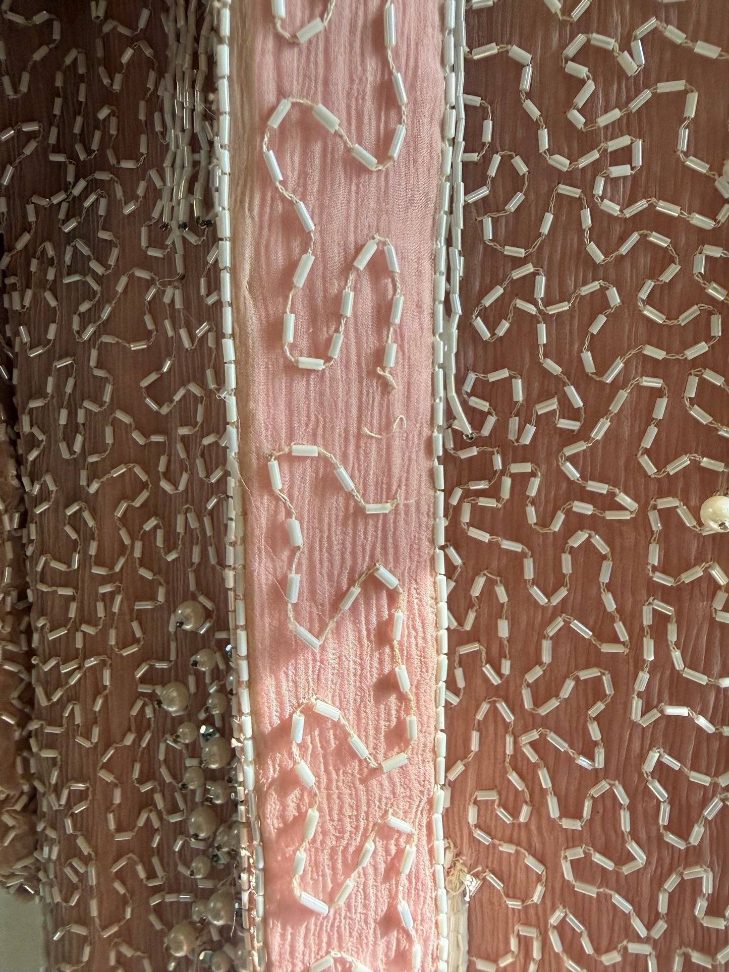1980s Metamorphosis Pink Silk Beaded Tassels Dress
