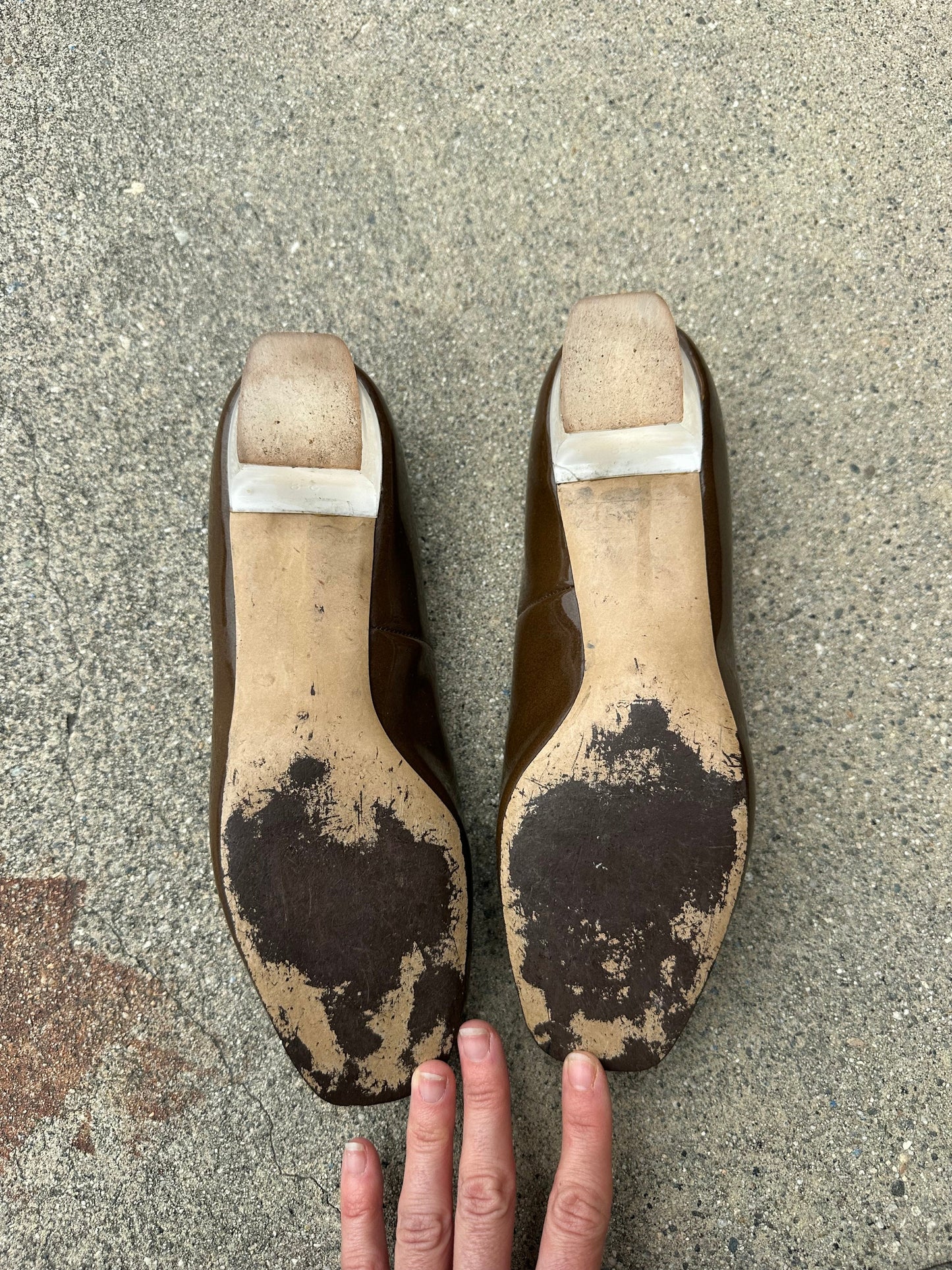 60s Brown Bow Lucite Heel Flats with Gems