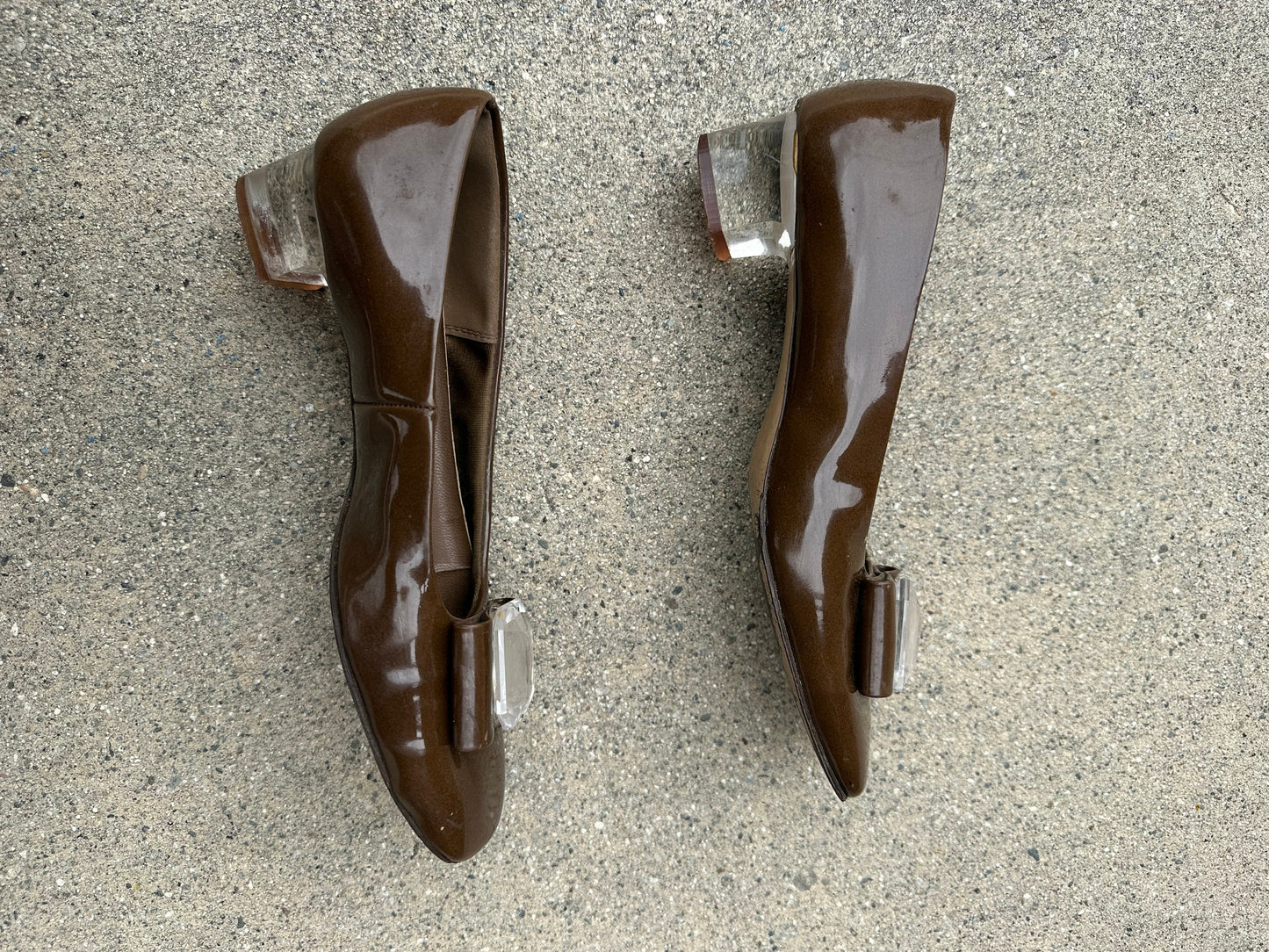 60s Brown Bow Lucite Heel Flats with Gems