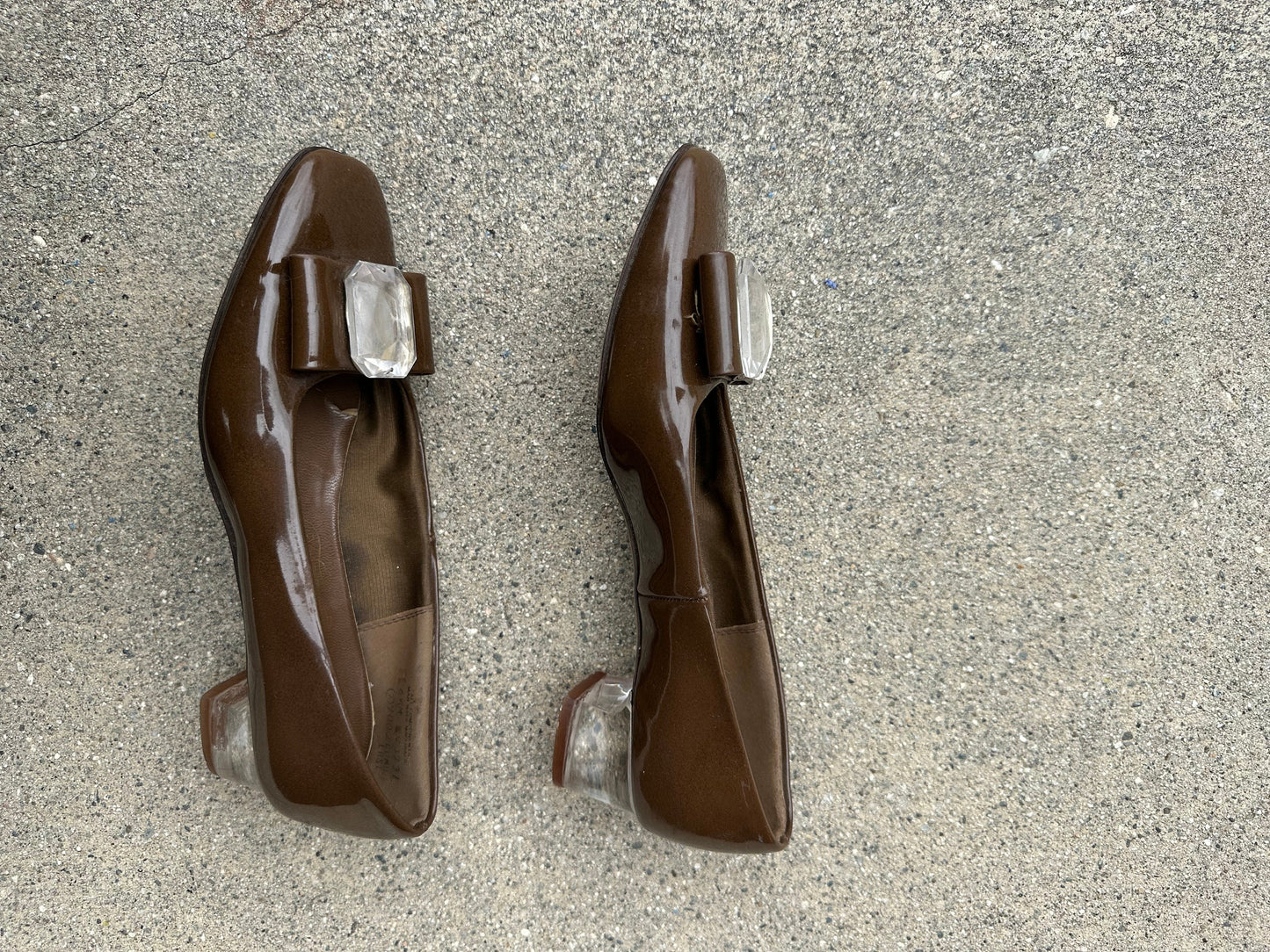 60s Brown Bow Lucite Heel Flats with Gems