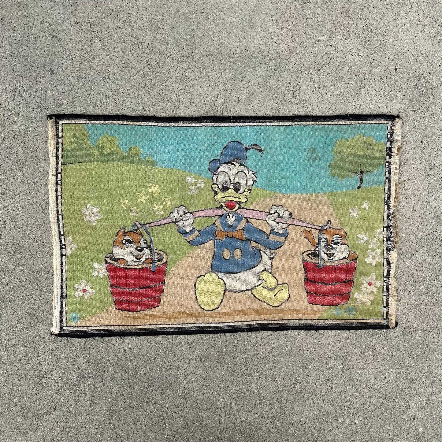 1960s Disney Donald Duck and Chipmunks Rug