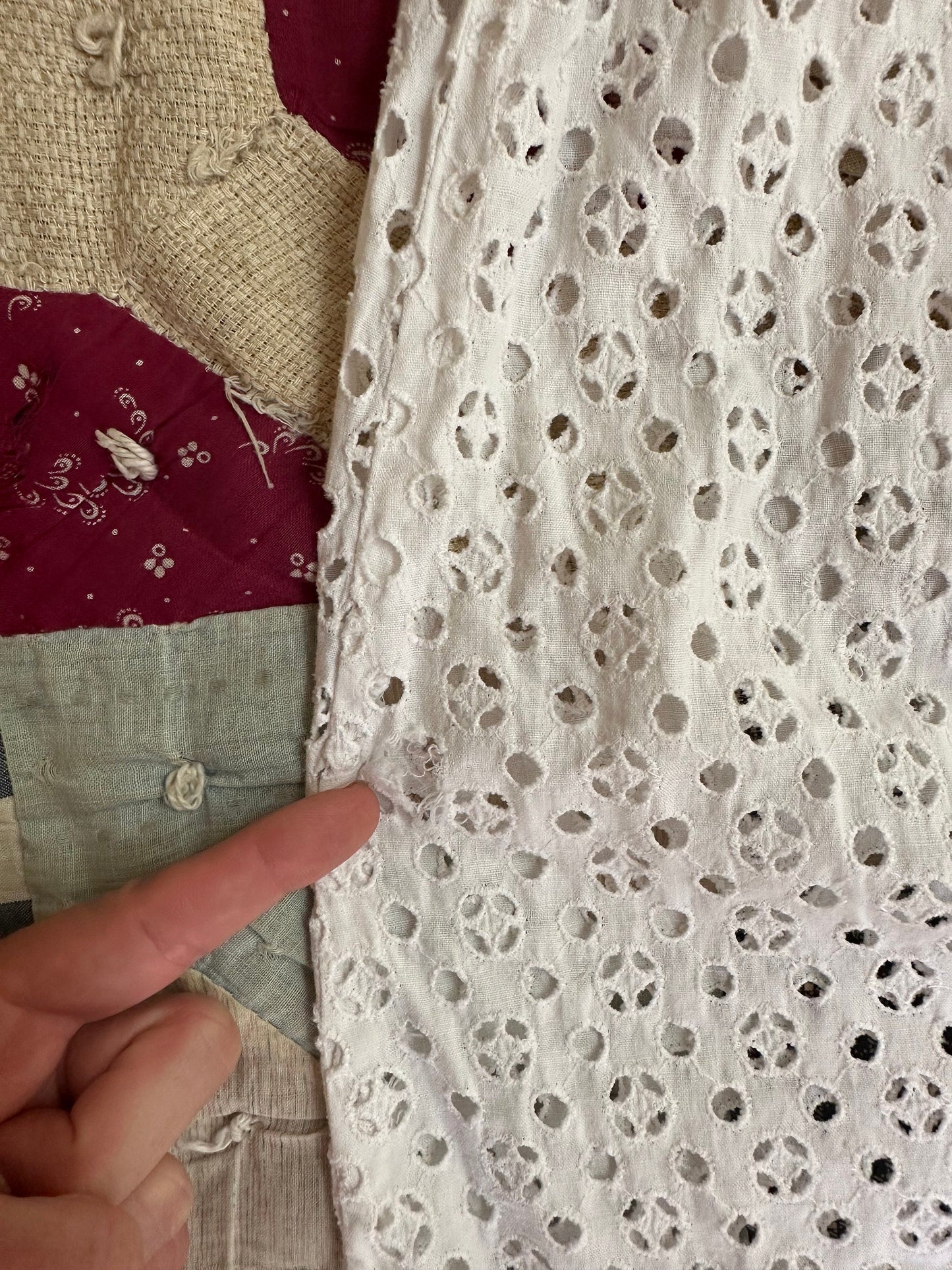 1940s White Cotton Eyelet Dress