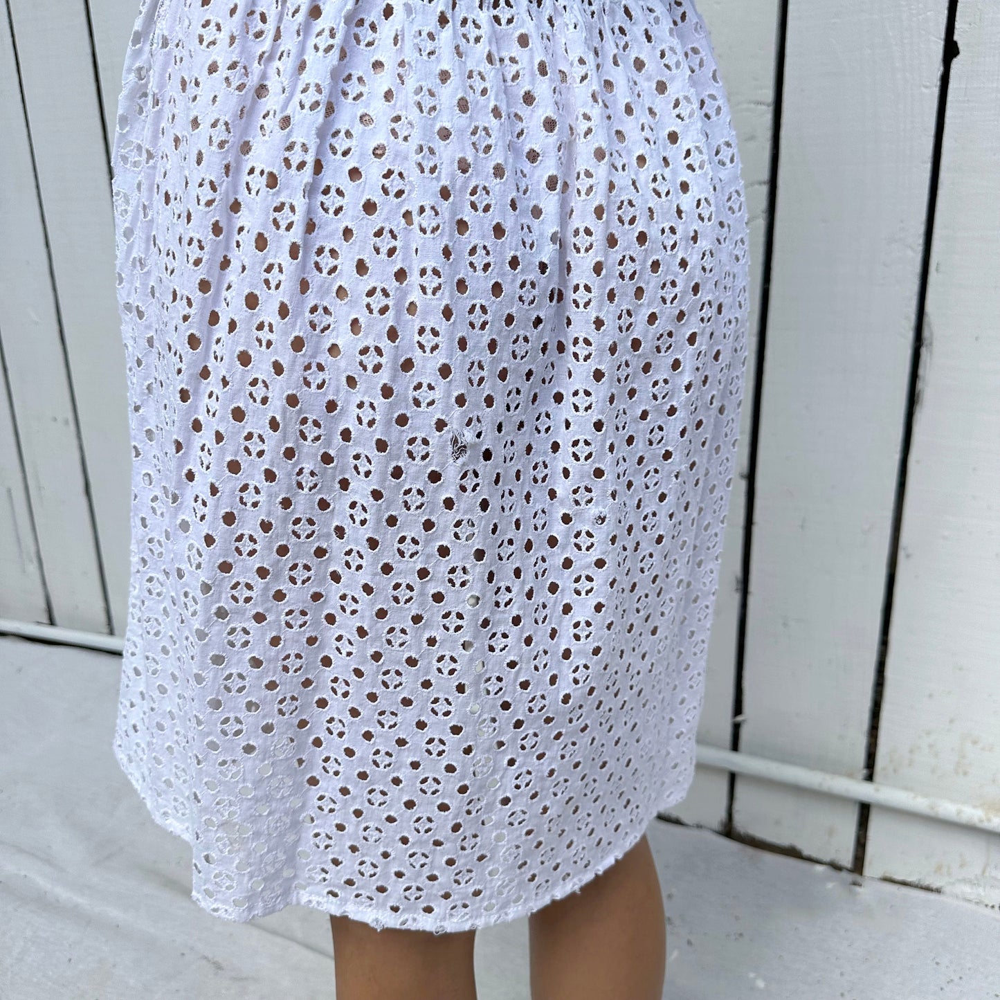 1940s White Cotton Eyelet Dress