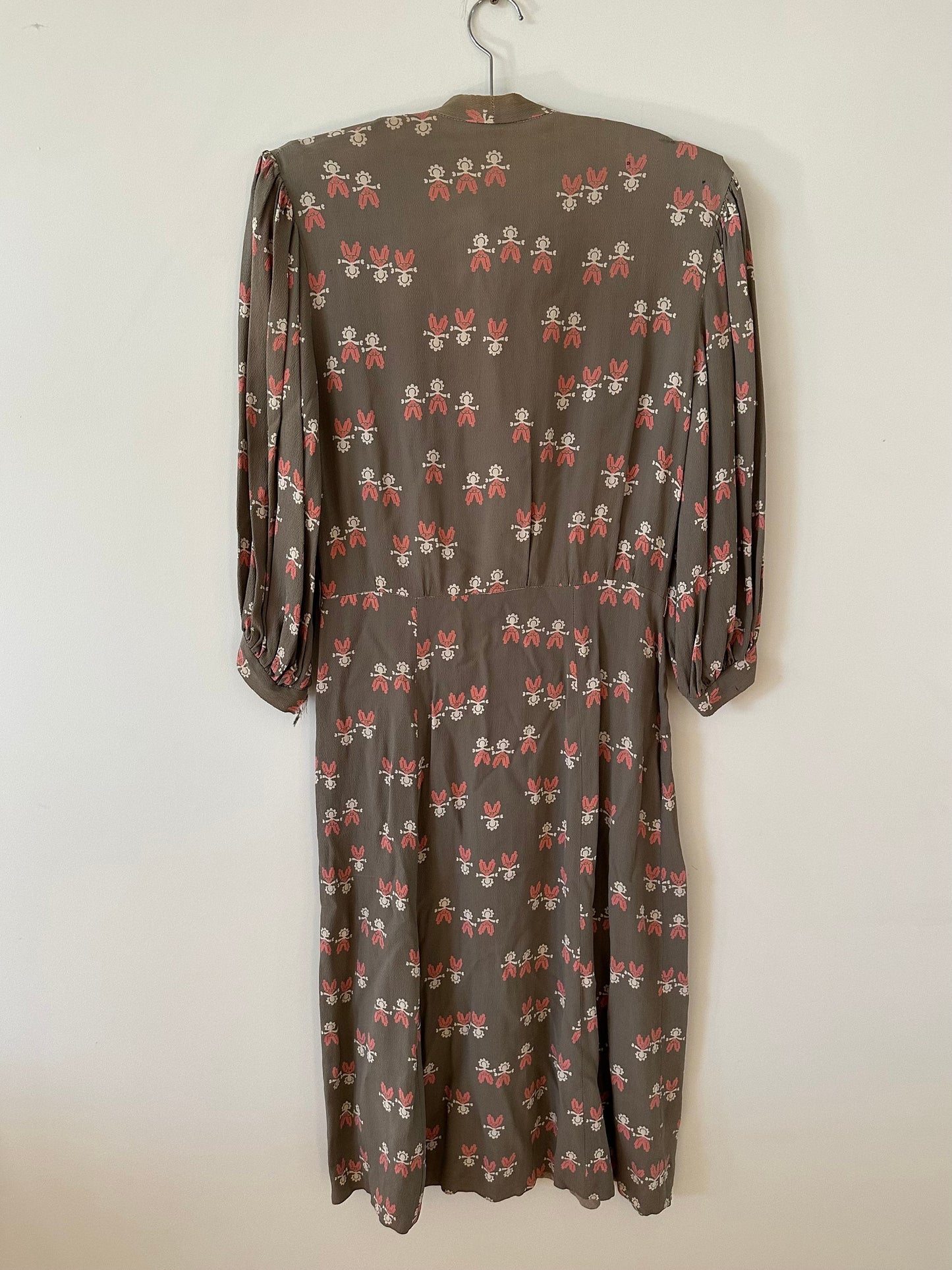 1940s Doll Print Crepe Day Dress