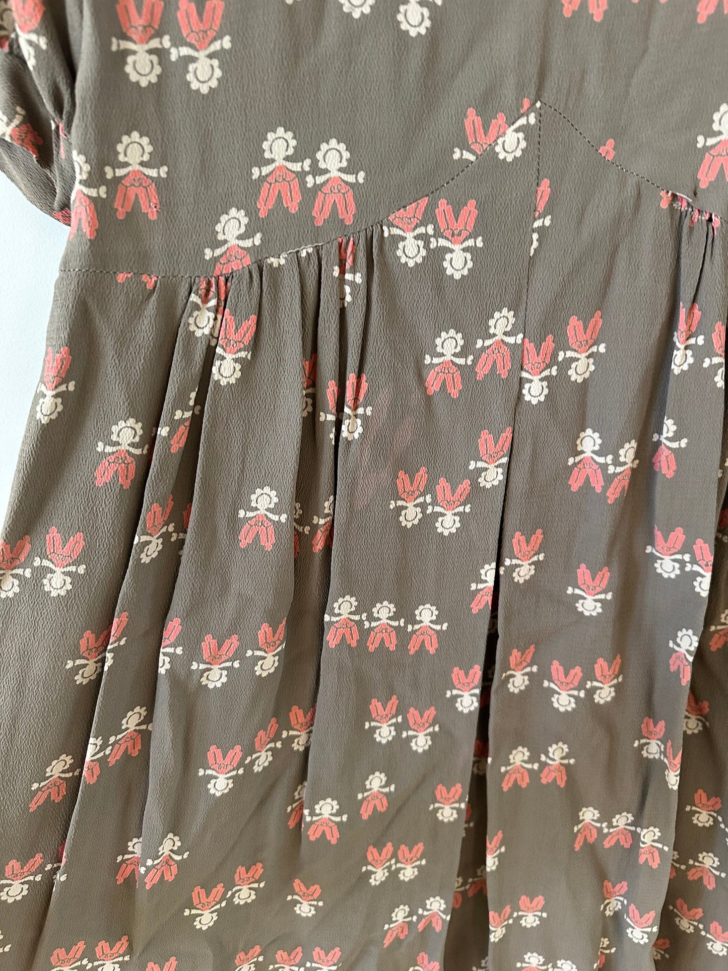 1940s Doll Print Crepe Day Dress