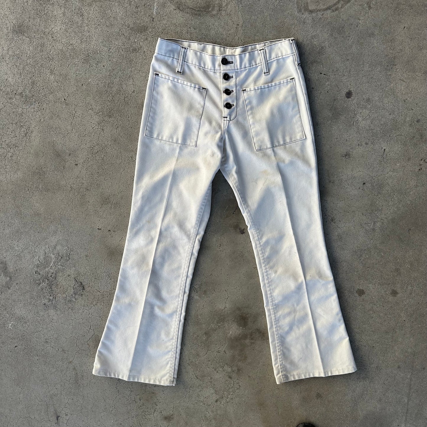 1960s Kazoo Brand Navy Sailor White Pants with Anchor Buttons and Flared