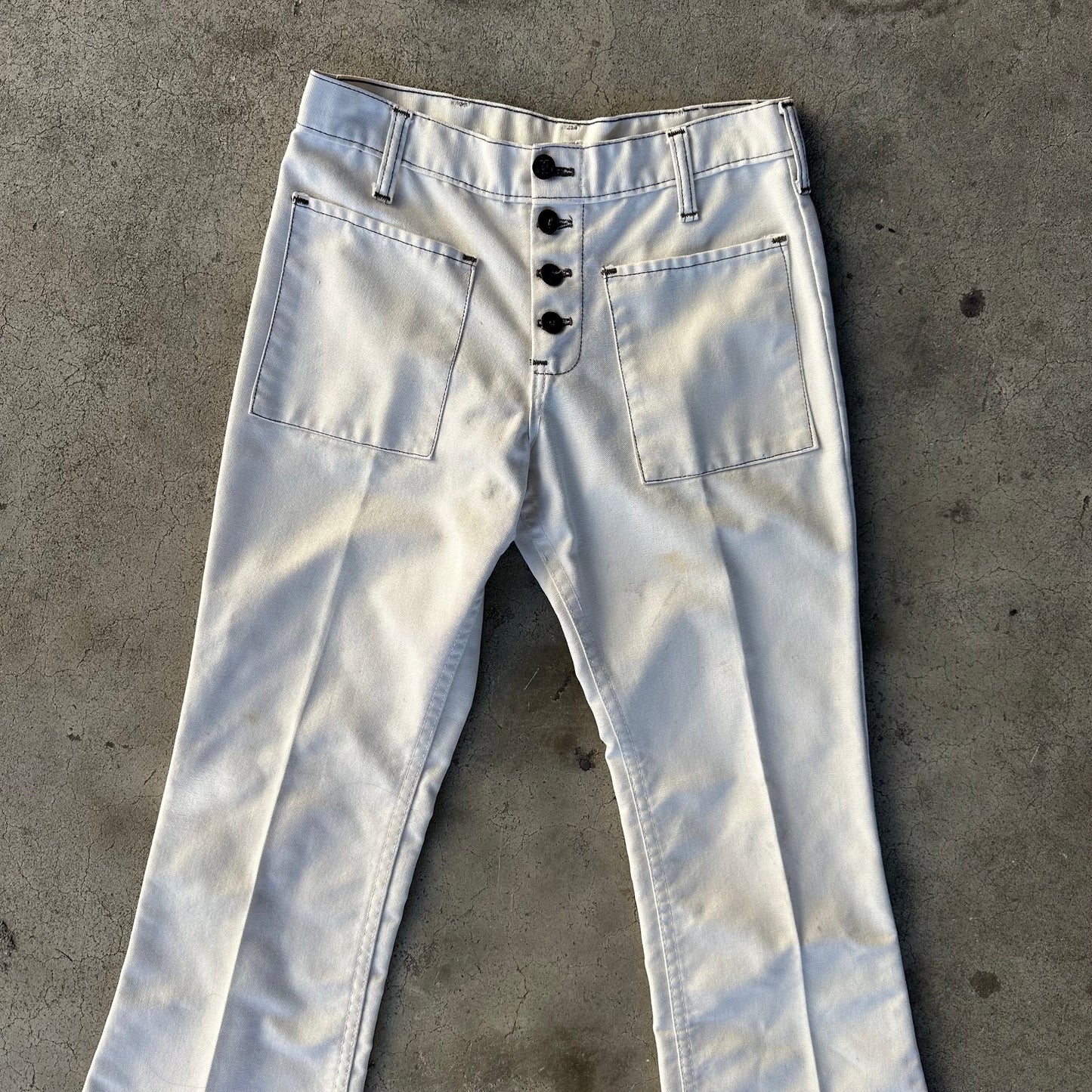 1960s Kazoo Brand Navy Sailor White Pants with Anchor Buttons and Flared