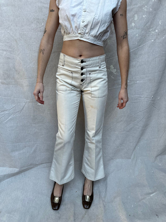 1960s Kazoo Brand Navy Sailor White Pants with Anchor Buttons and Flared