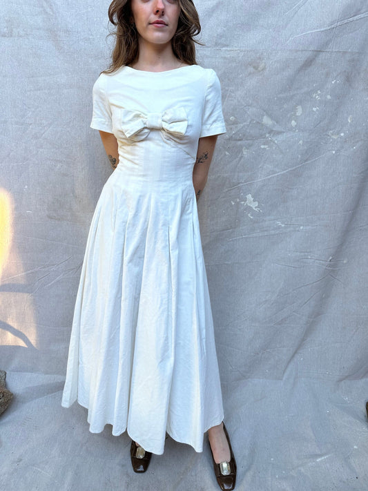 1950s Handmade White Velvet Dress