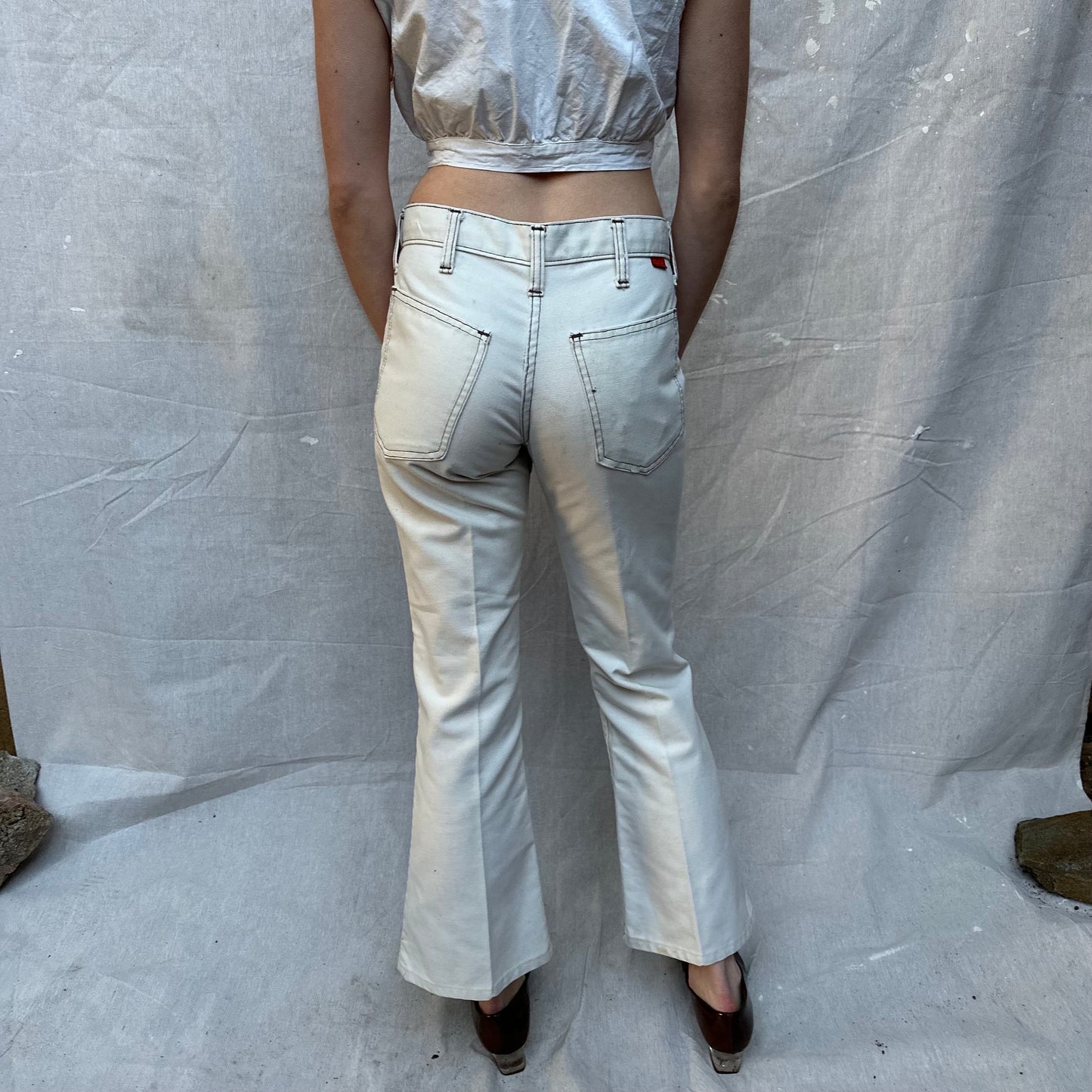 1960s Kazoo Brand Navy Sailor White Pants with Anchor Buttons and Flared