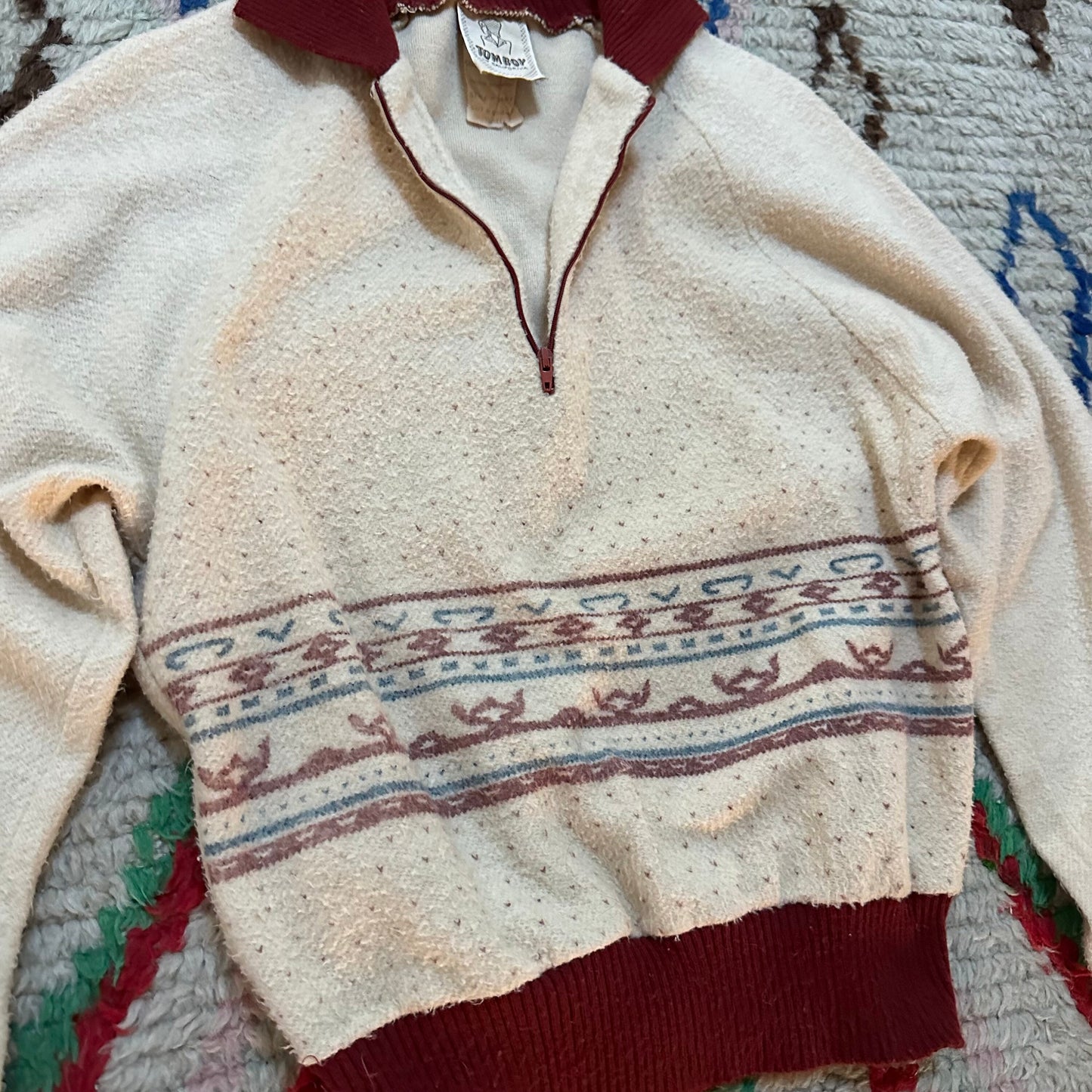 1970s Tomboy of California Quarter Zip Printed Fleece Sweater