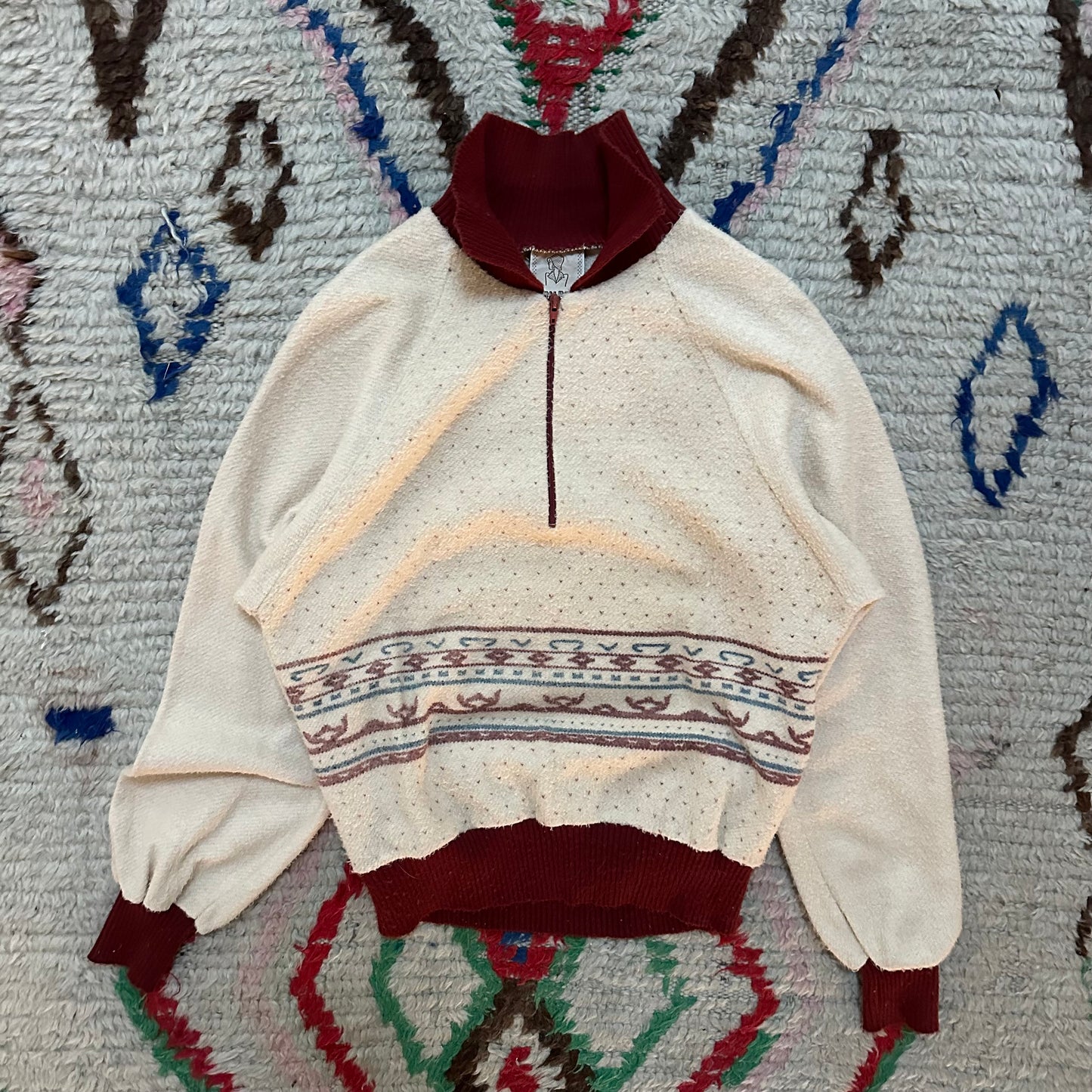 1970s Tomboy of California Quarter Zip Printed Fleece Sweater