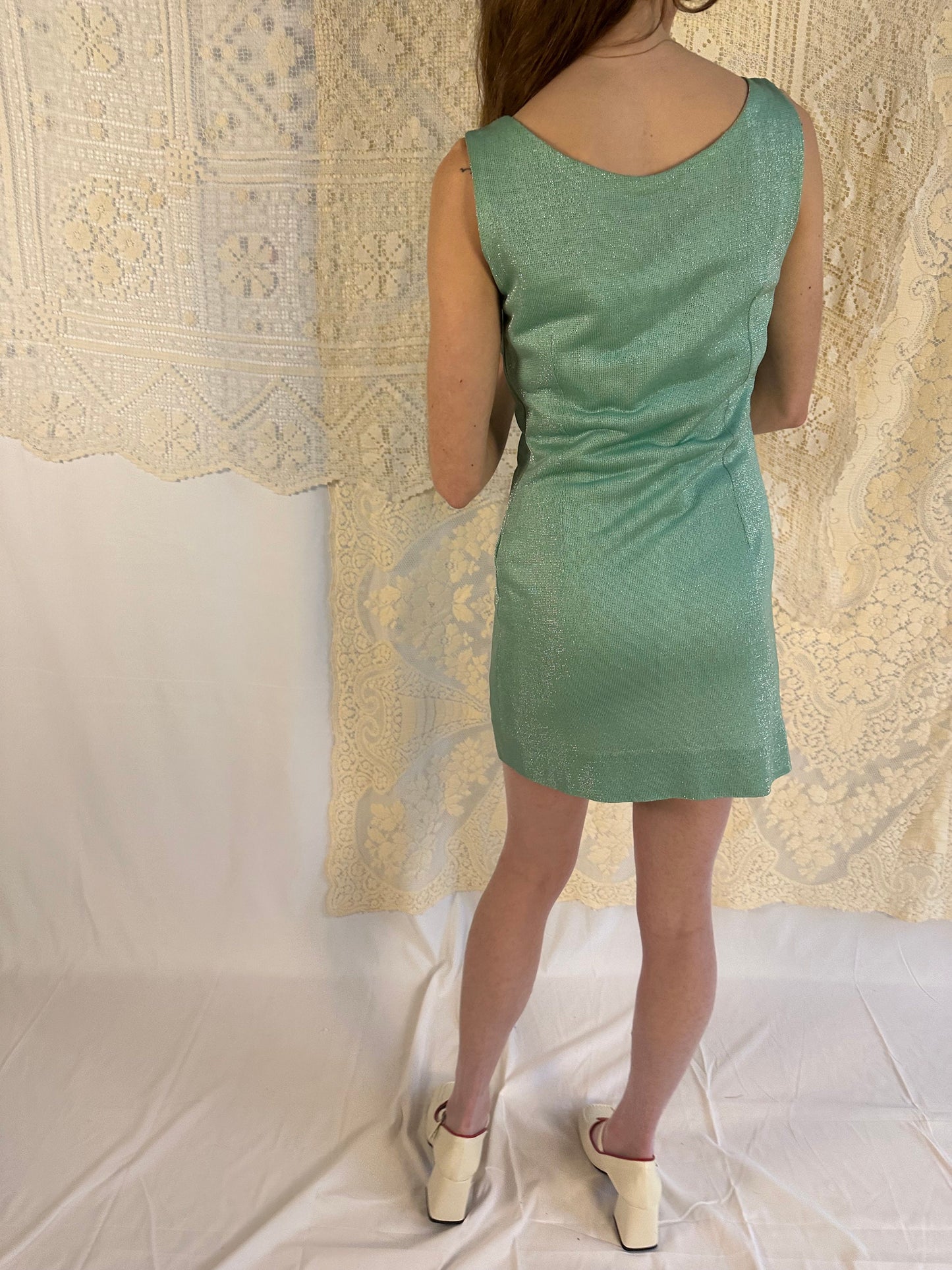 70s Italian Seafoam Lurex Glitter Mini Dress