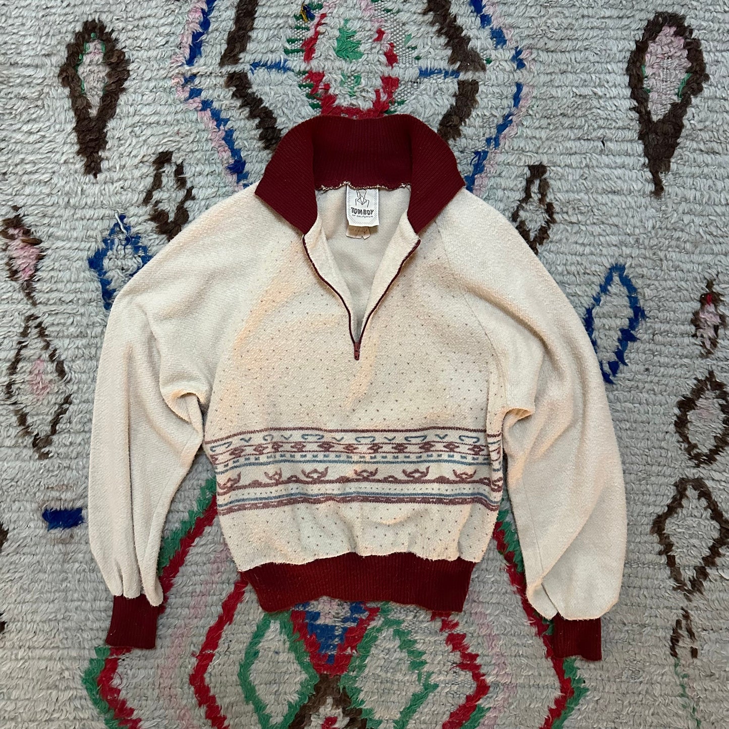 1970s Tomboy of California Quarter Zip Printed Fleece Sweater